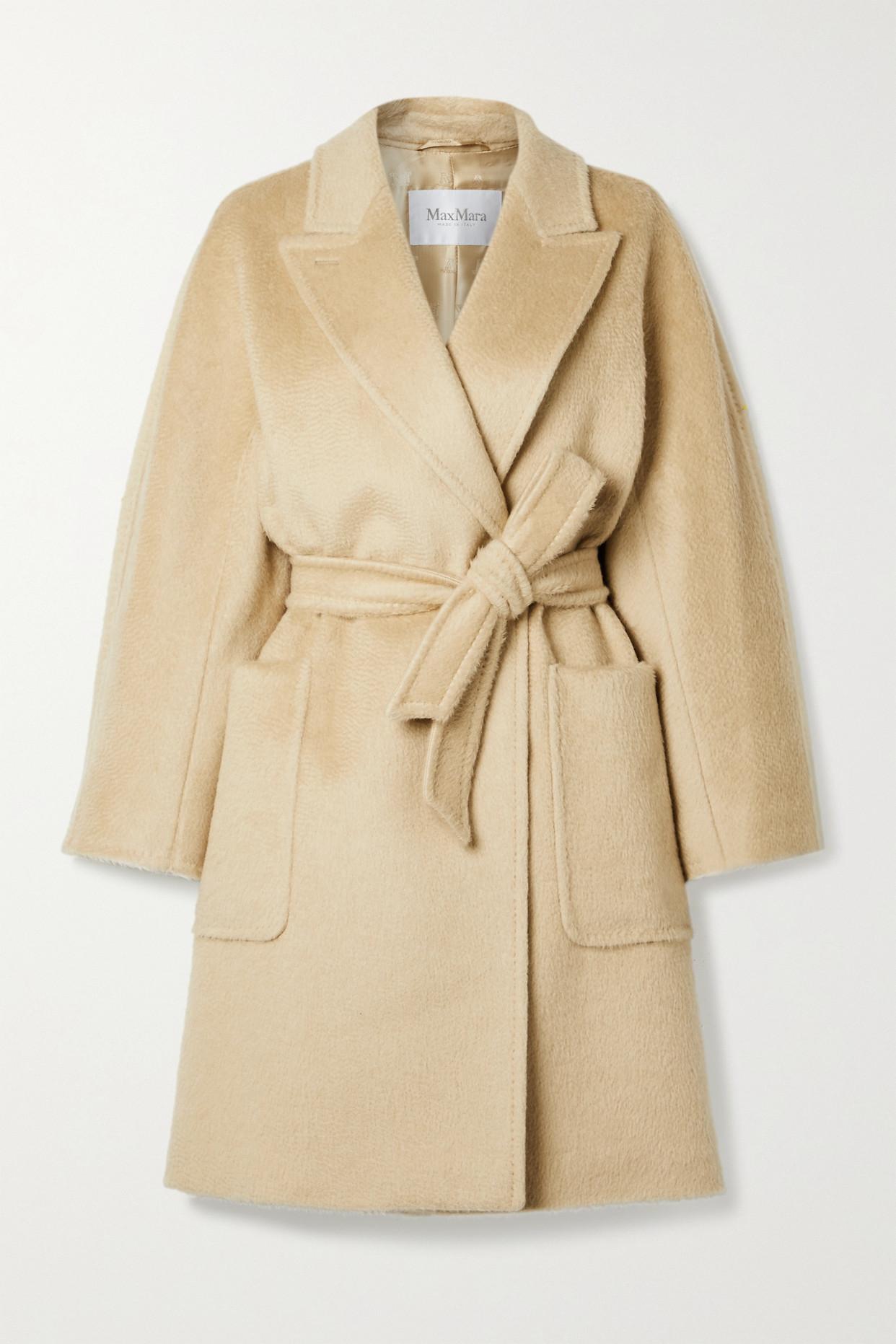 Max Mara Crine Belted Camel Hair Coat in Natural | Lyst