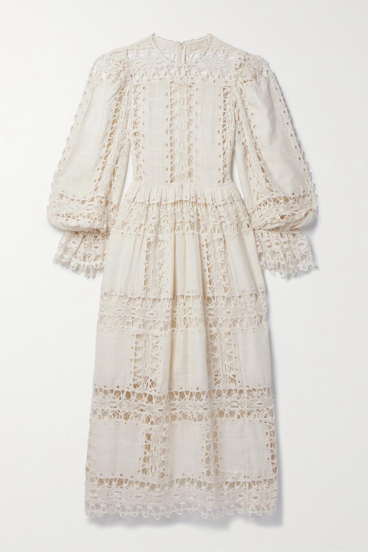 Ulla Johnson Sonali Lace-paneled Cotton And Silk-blend Midi Dress in ...