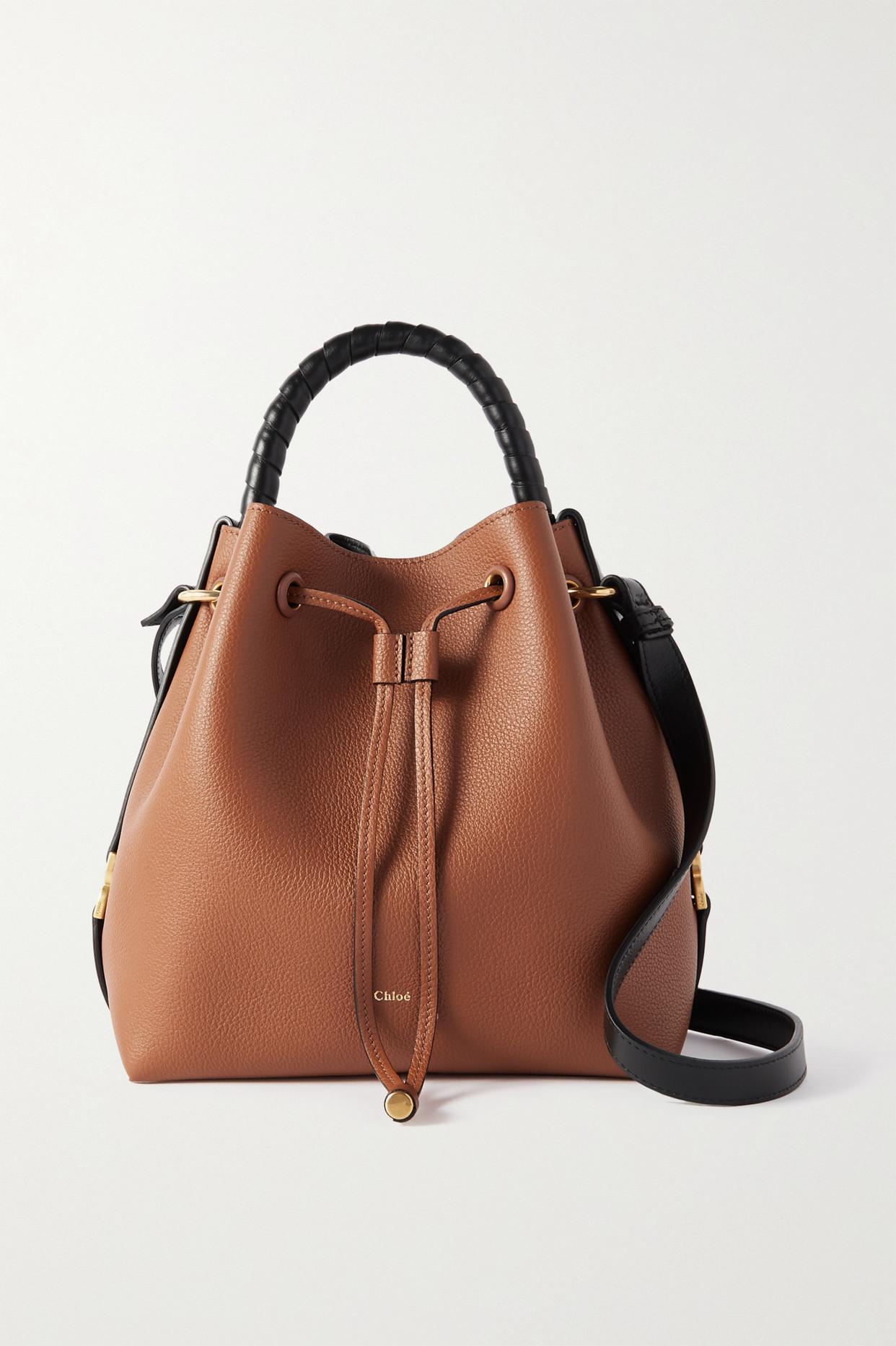 Chloé Marcie Two-tone Textured-leather Bucket Bag in Brown | Lyst