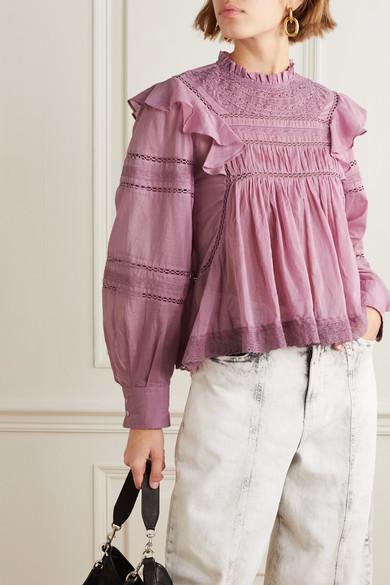 Étoile Isabel Marant Viviana Crocheted Lace-trimmed Ruffled Cotton-voile  Blouse in Pink | Lyst