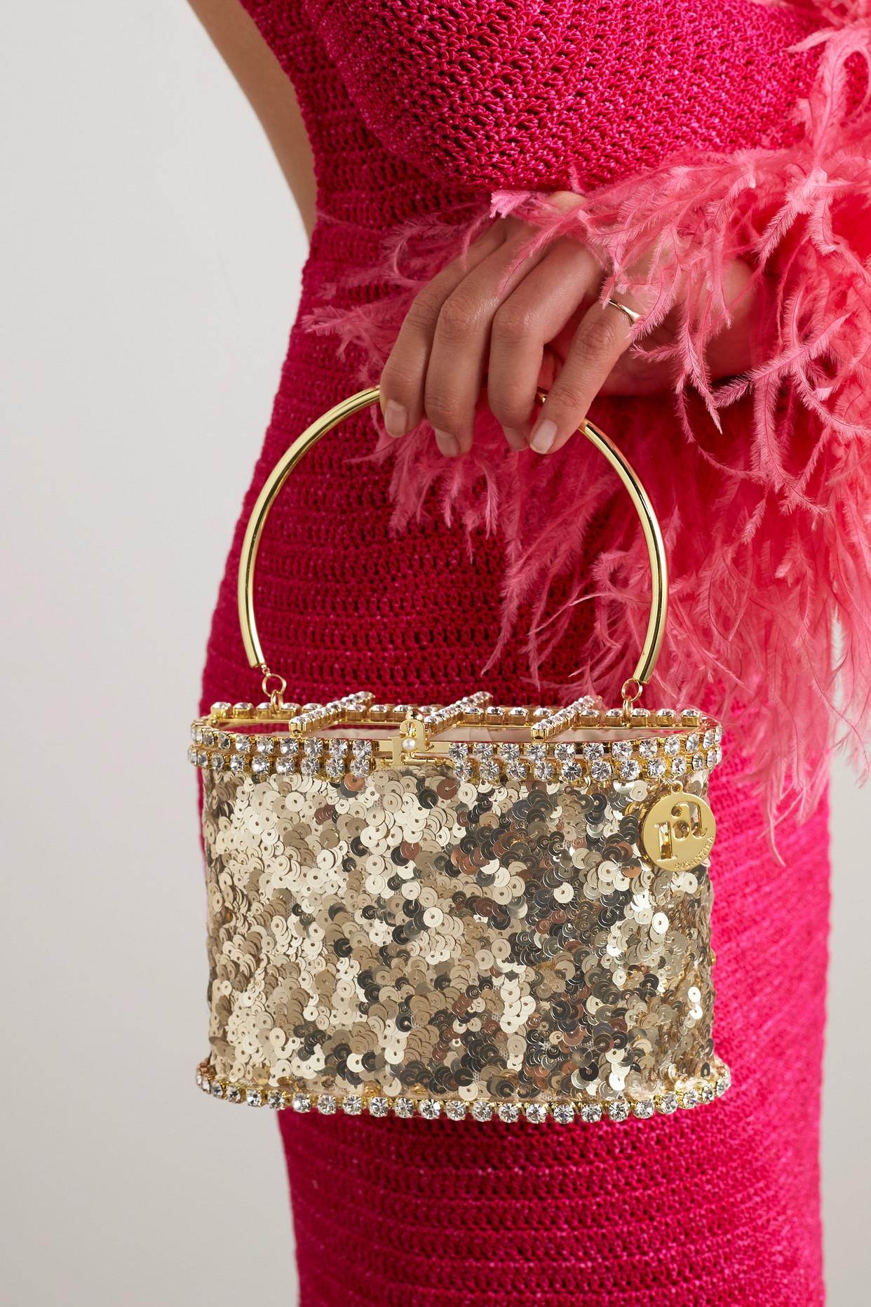 Rosantica Holli Ballerina Mini Embellished Gold-tone And Sequined Satin  Tote in Metallic | Lyst
