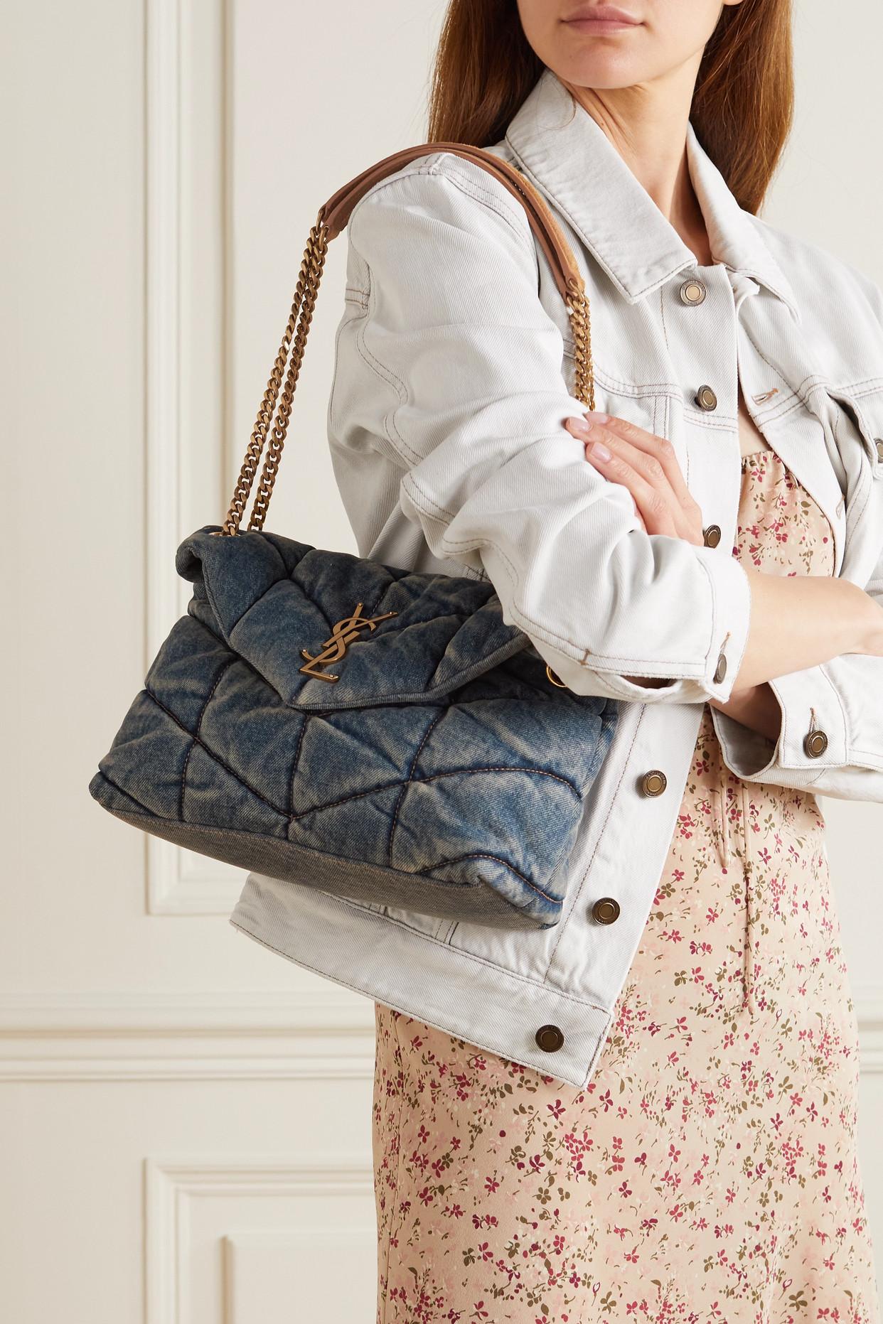 Saint Laurent Loulou Puffer Small Suede-trimmed Quilted Denim Shoulder Bag  in Blue | Lyst