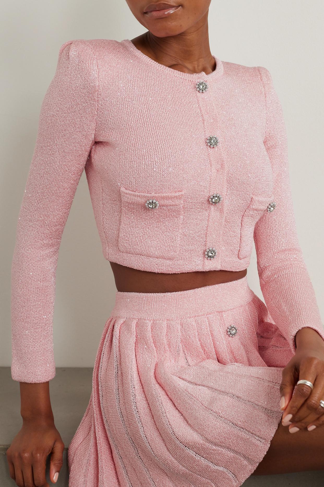 Self-Portrait Convertible Faux Fur-trimmed Embellished Knitted Cardigan in  Pink | Lyst