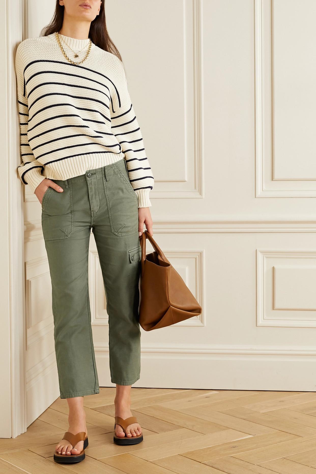 Womens Clothing Trousers Slacks and Chinos Cargo trousers FRAME Service Cotton-canvas Straight-leg Pants in Green 