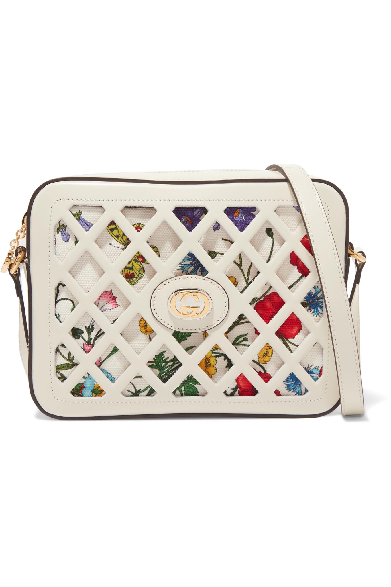 Gucci Canvas Perforated Crossbody Bag in White - Lyst