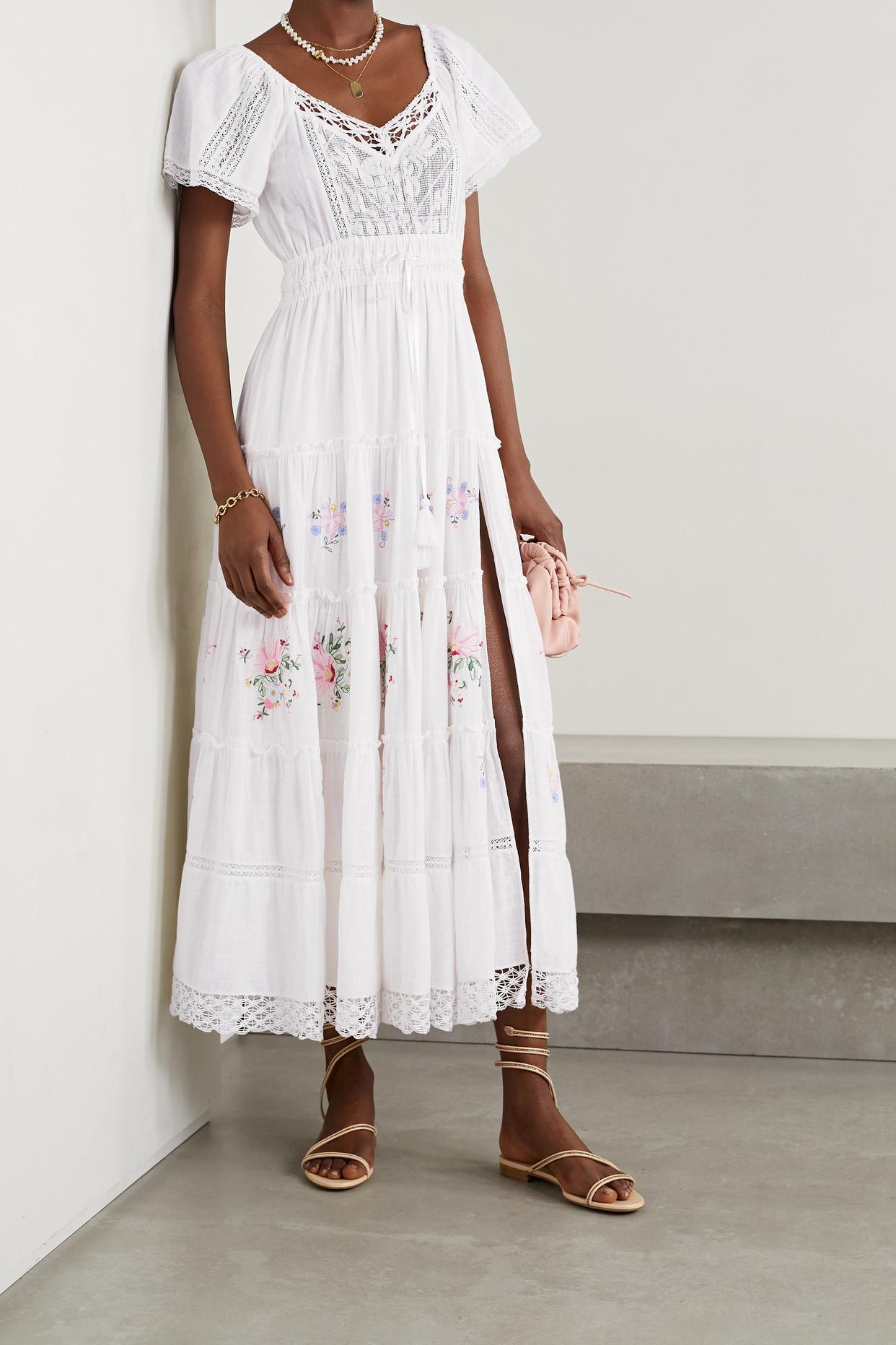 LoveShackFancy Charo Lace-trimmed Embroidered Cotton-voile Midi Dress in  White | Lyst