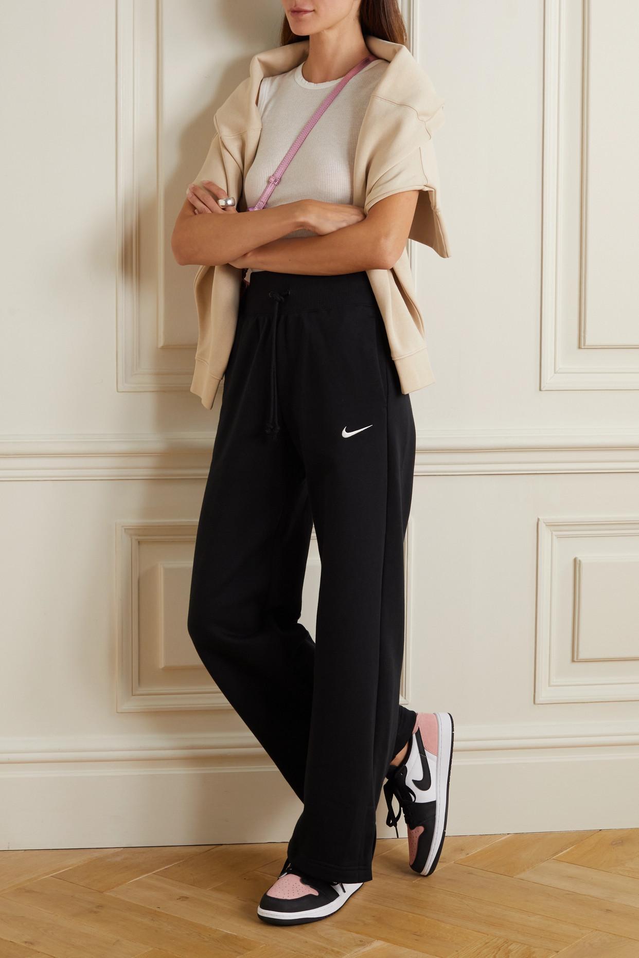 Nike Phoenix Fleece Embroidered Cotton-blend Jersey Wide-leg Track Pants in  Black | Lyst