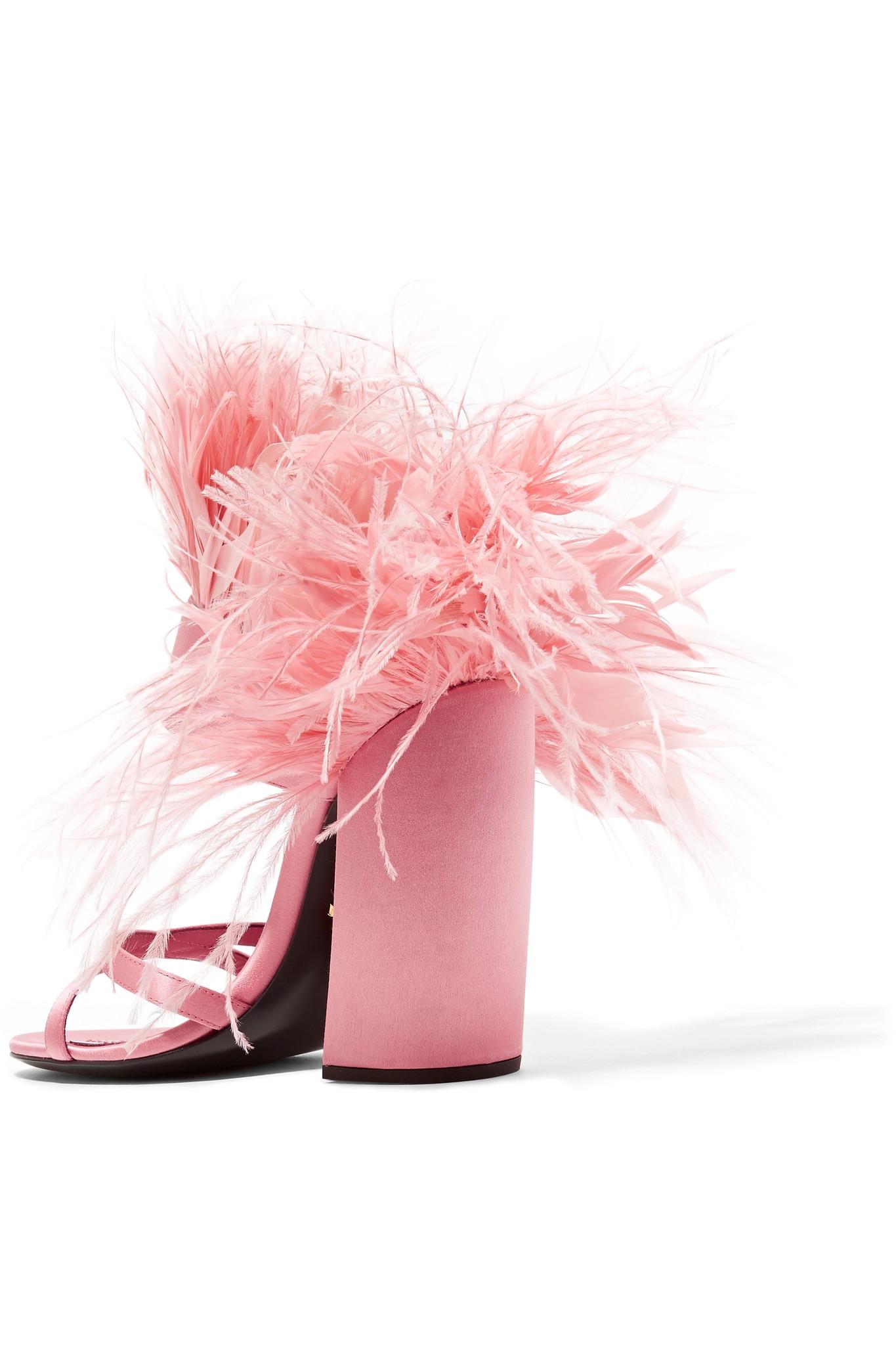 Prada Feather-trimmed Satin Sandals in Baby Pink (Pink) - Lyst