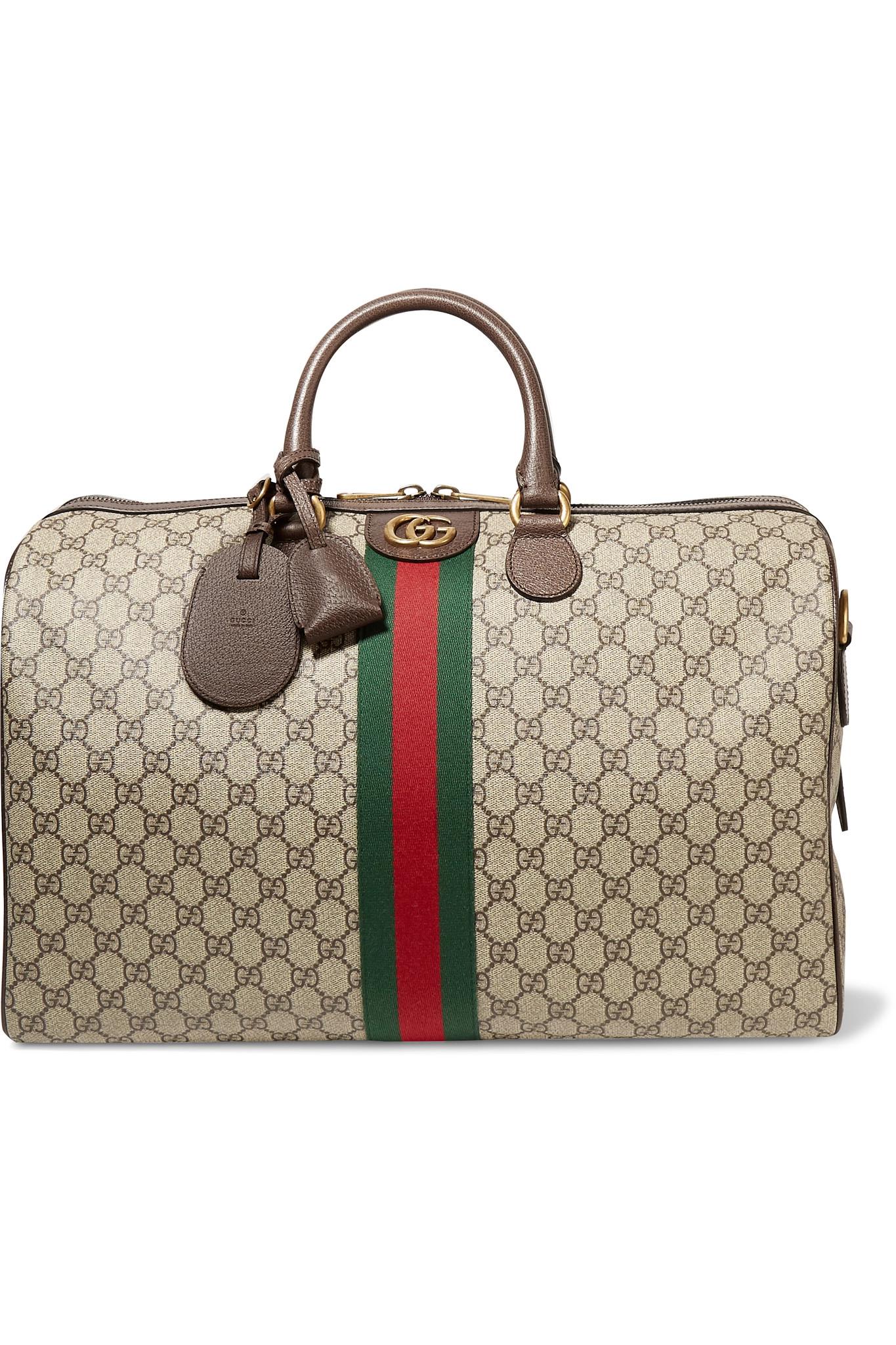 Gucci Ophidia Medium Textured Leather-trimmed Printed Coated-canvas Weekend Bag in Brown - Lyst