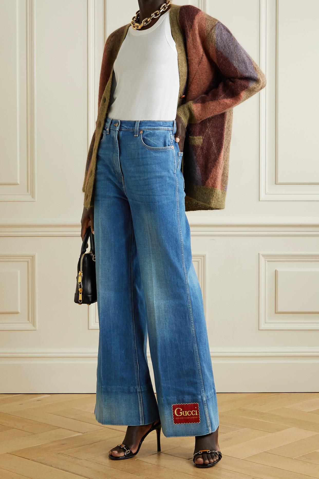 Gucci Denim Appliquéd High-rise Flared Jeans in Blue | Lyst