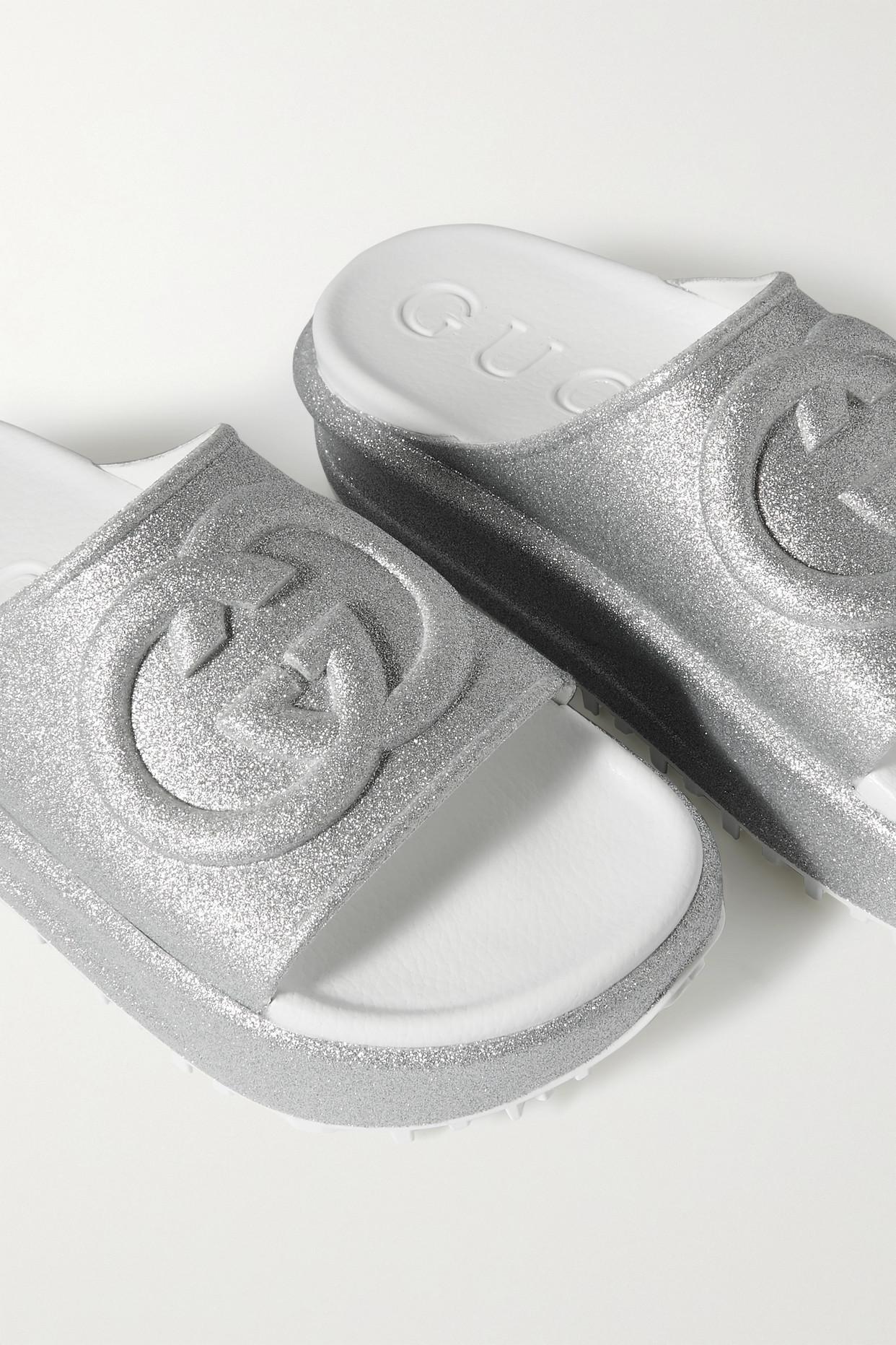 Silver gucci store slides
