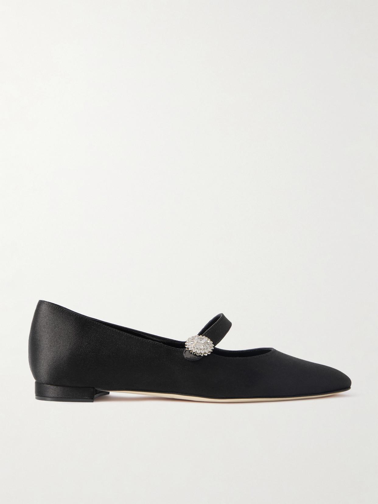 [MANOLO BLAHNIK] MARIJANAFLAT サテン メリージェーン パンプス ブラック Woman エフロレッセンス サテン メリー ジェーン