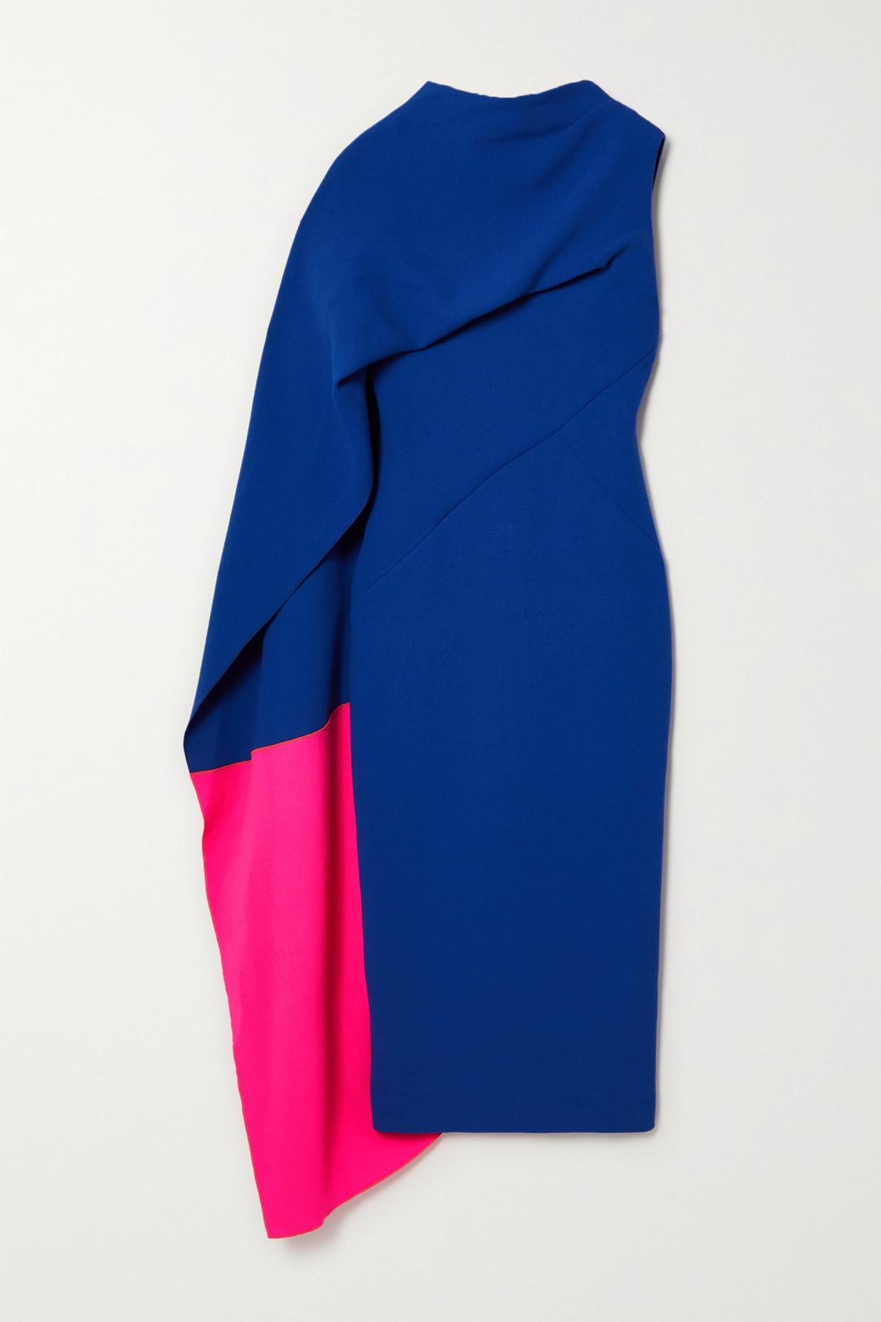 ROKSANDA Edith Cape-effect Two-tone Wool-crepe Midi Dress in Blue ...