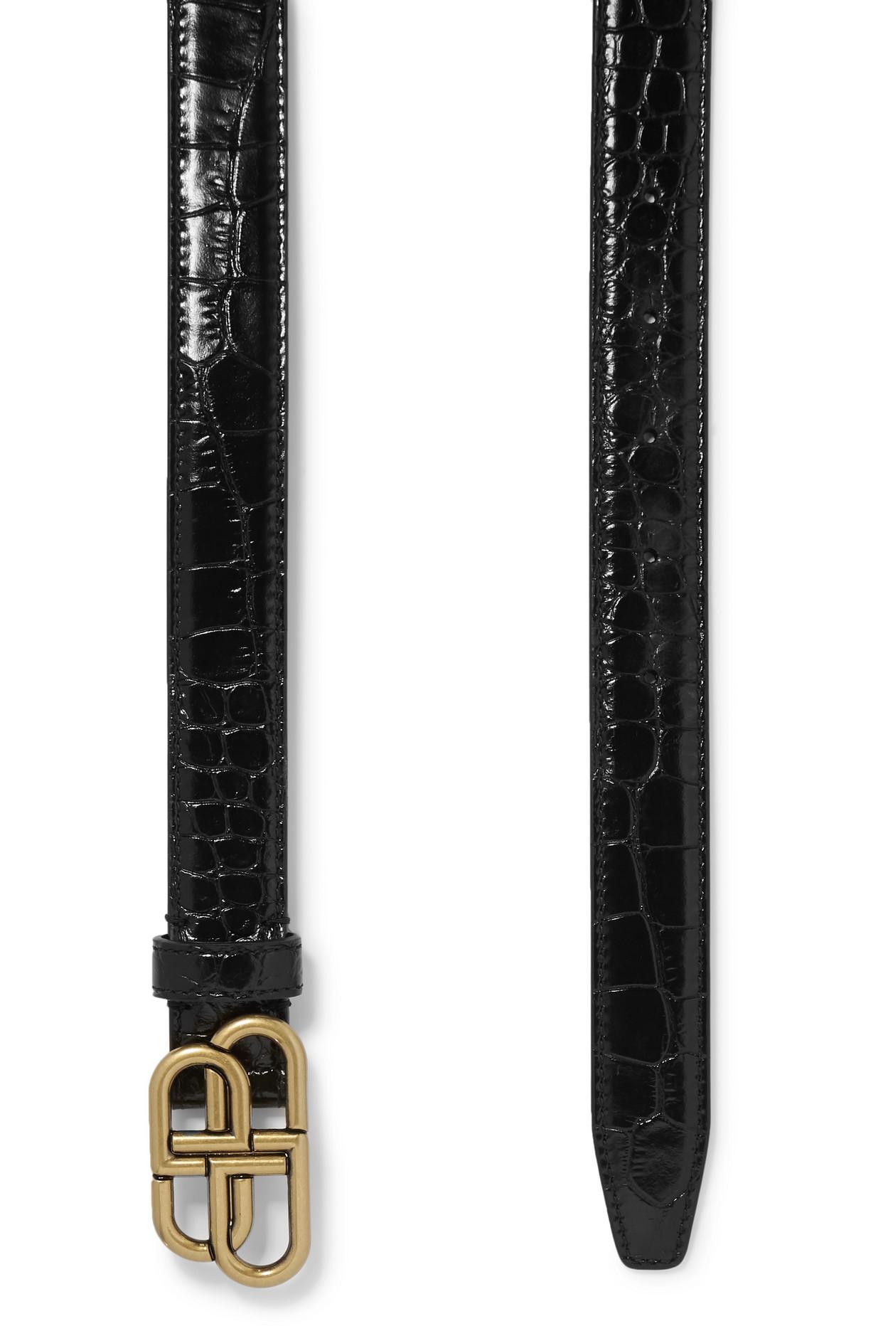 Balenciaga Bb Croc-effect Leather Belt in Black | Lyst