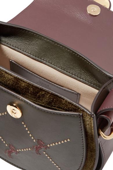 chloé studded embroidered leather shoulder bag