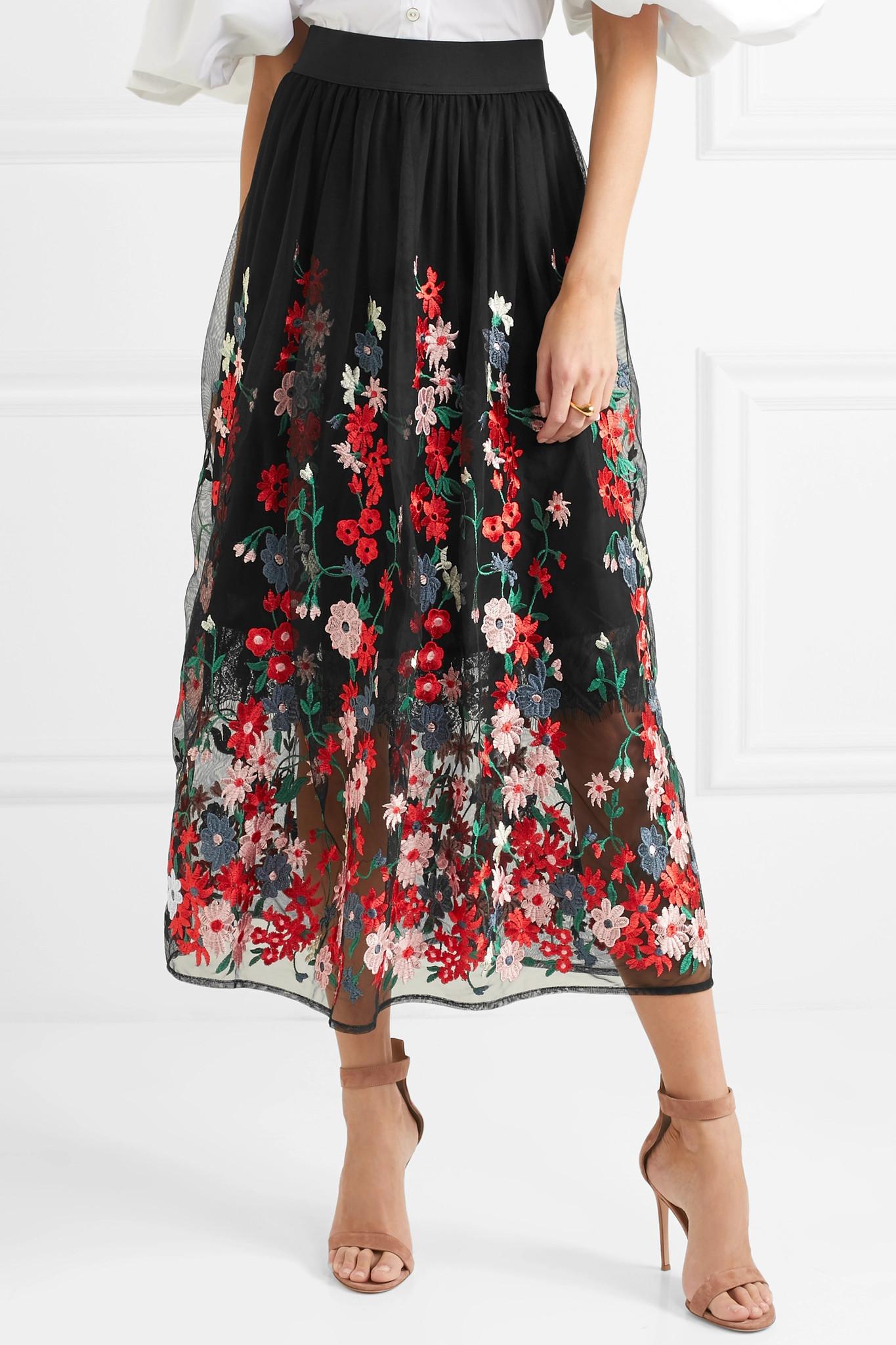 Maje Woman Jamie Embroidered Tulle Midi Skirt Black - Lyst