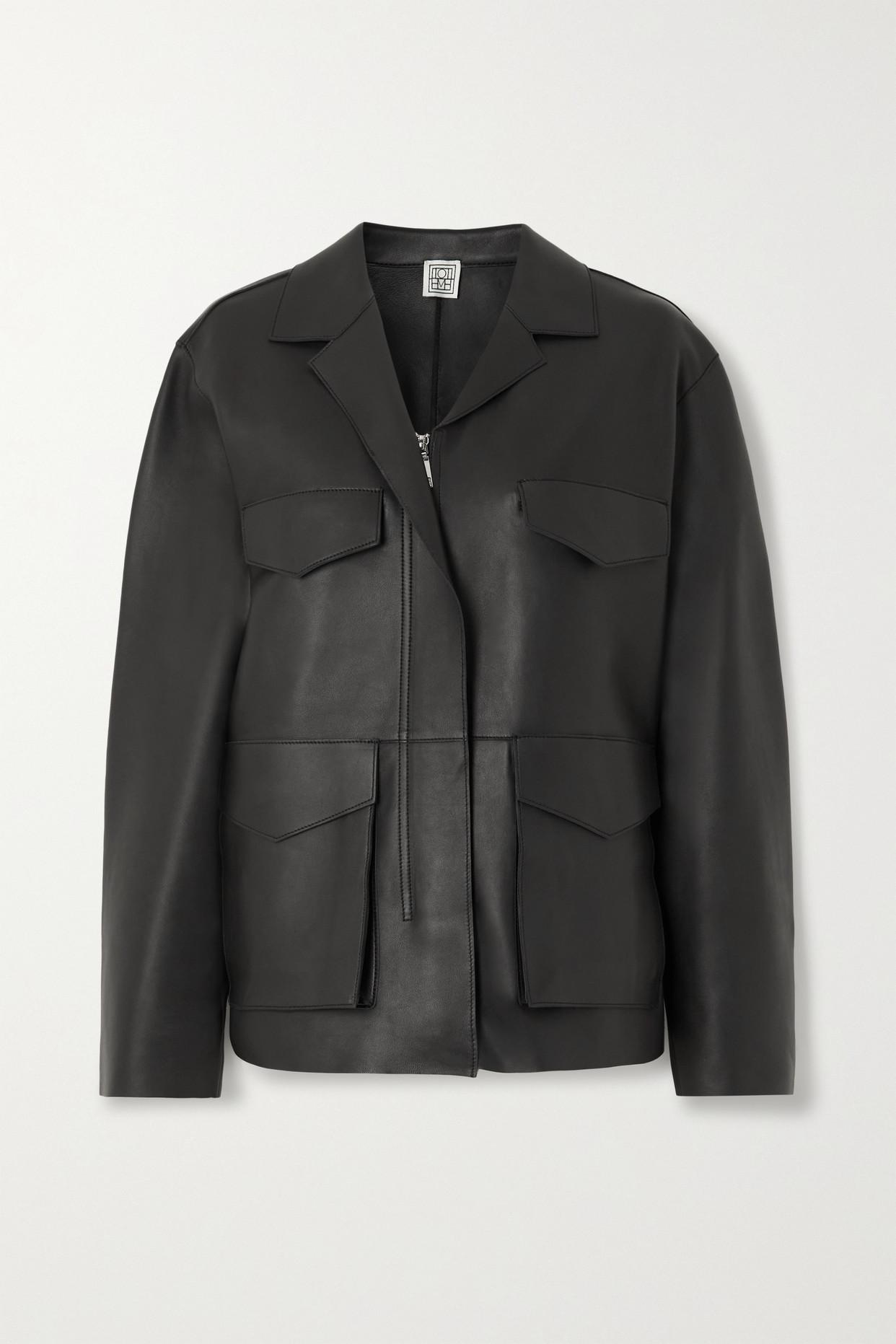 Totême Army Leather Biker Jacket in Black Lyst
