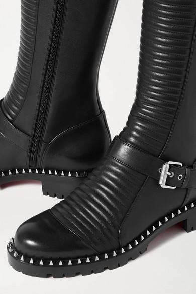 Christian Louboutin MARISA Black Leather Studded Motorcycle Platform Knee  Boots