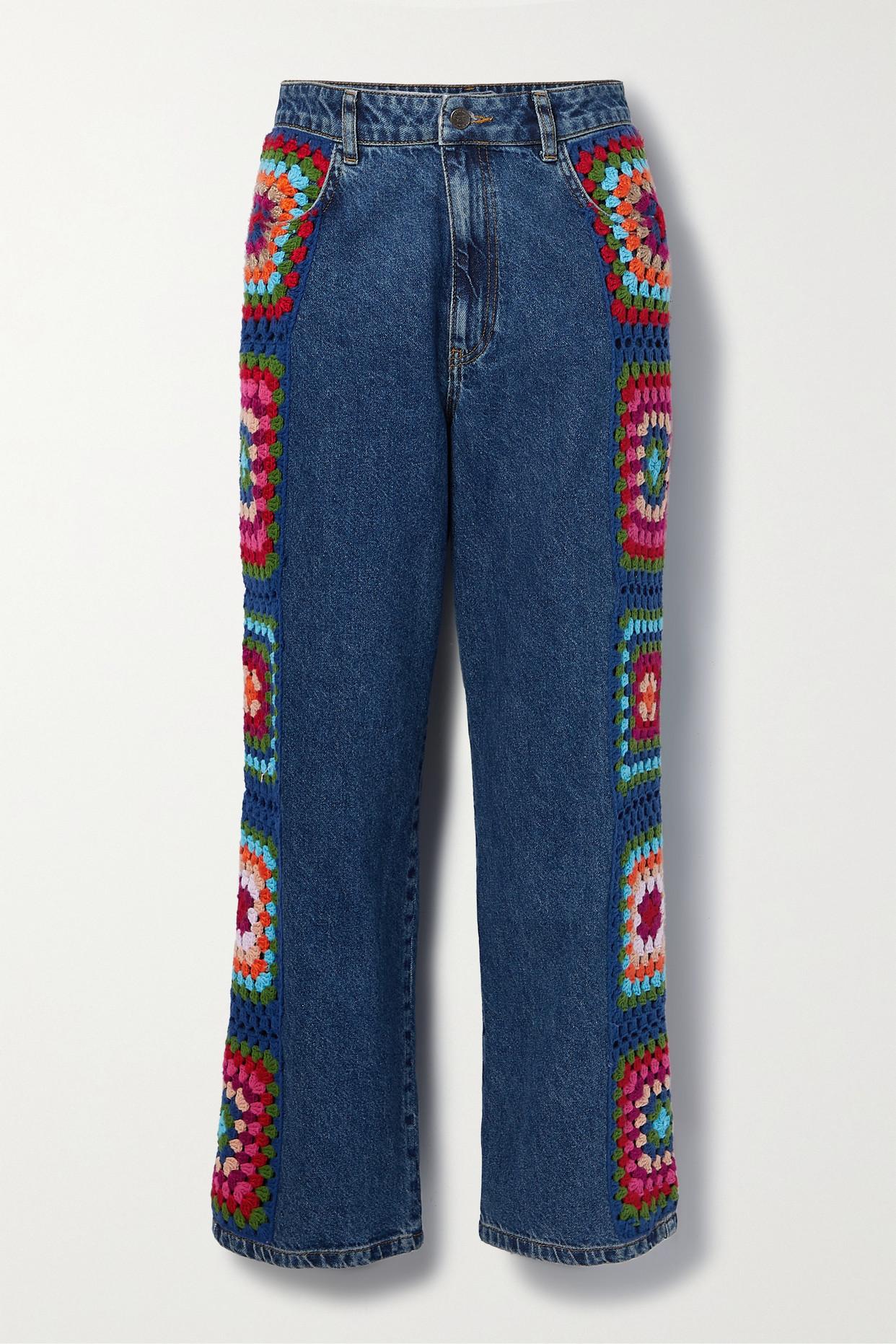 FARM Rio Crochet-trimmed High-rise Straight-leg Jeans in Blue | Lyst