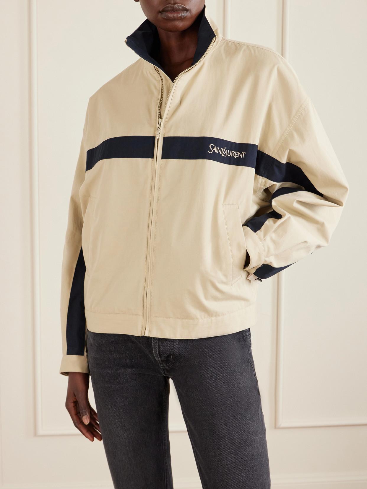 Saint Laurent Embroidered Striped Cotton Jacket in Natural | Lyst