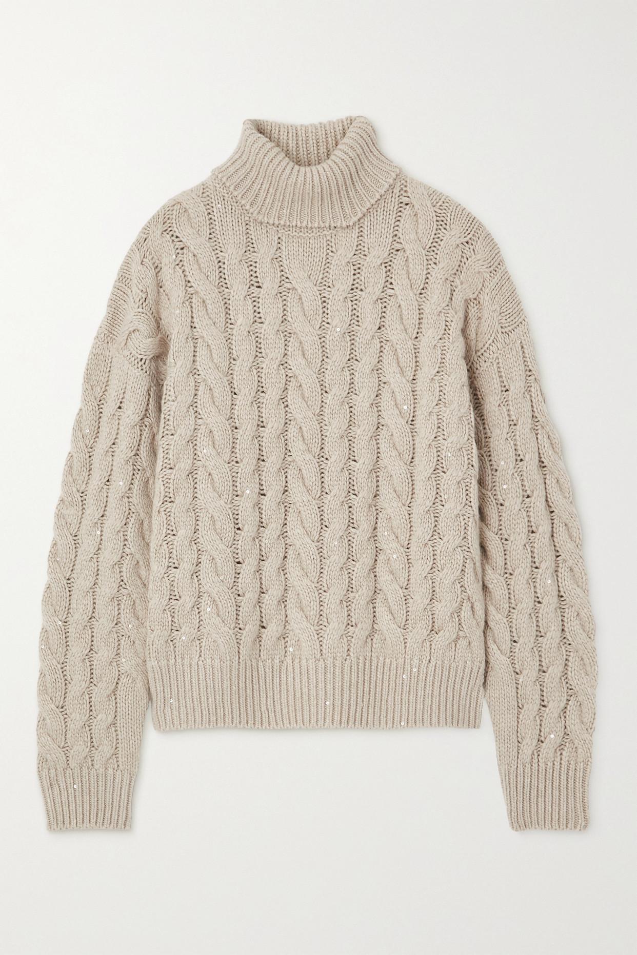 Brunello Cucinelli Sequin-embellished Cable-knit Cashmere Turtleneck ...