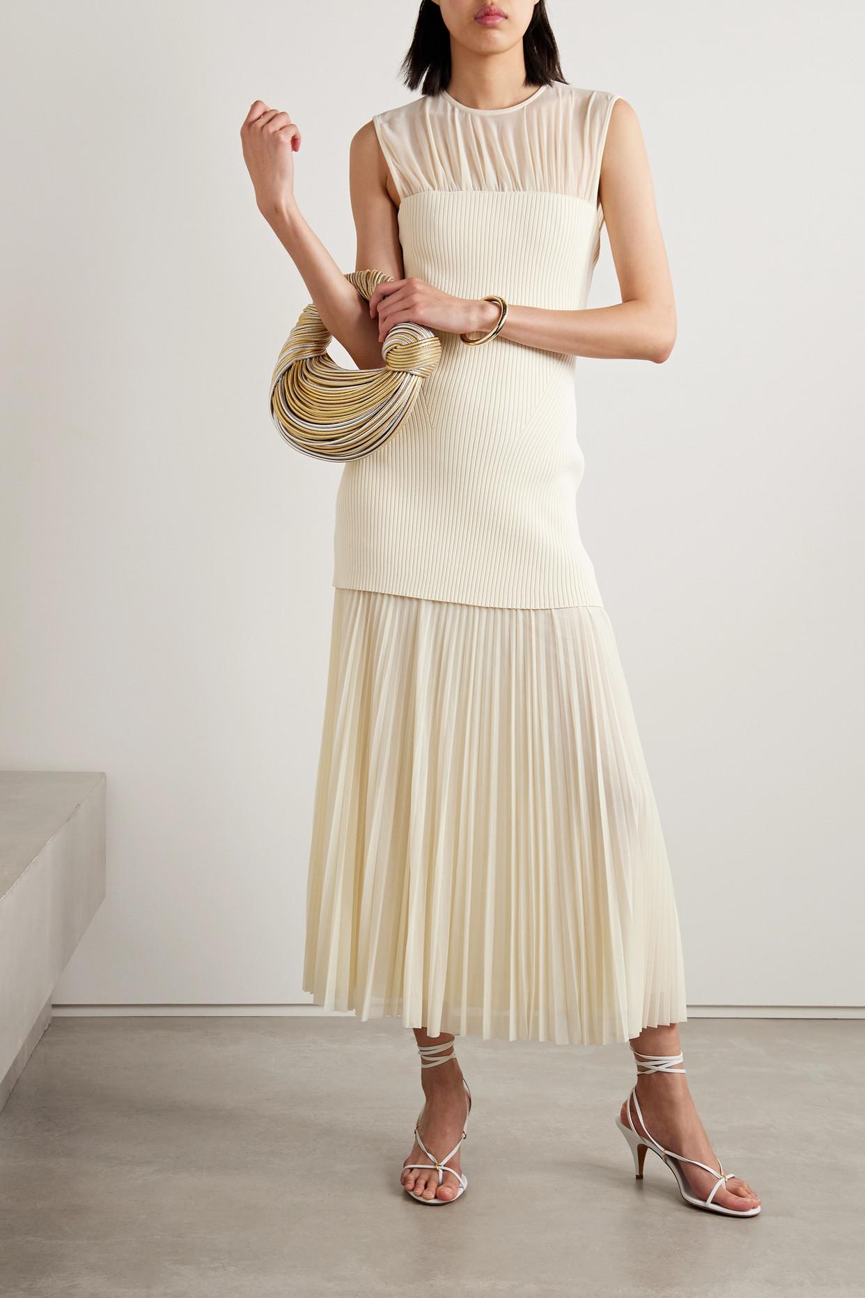 Proenza Schouler Niki Layered Pleated Jersey And Ribbed-knit Midi Dress in  White