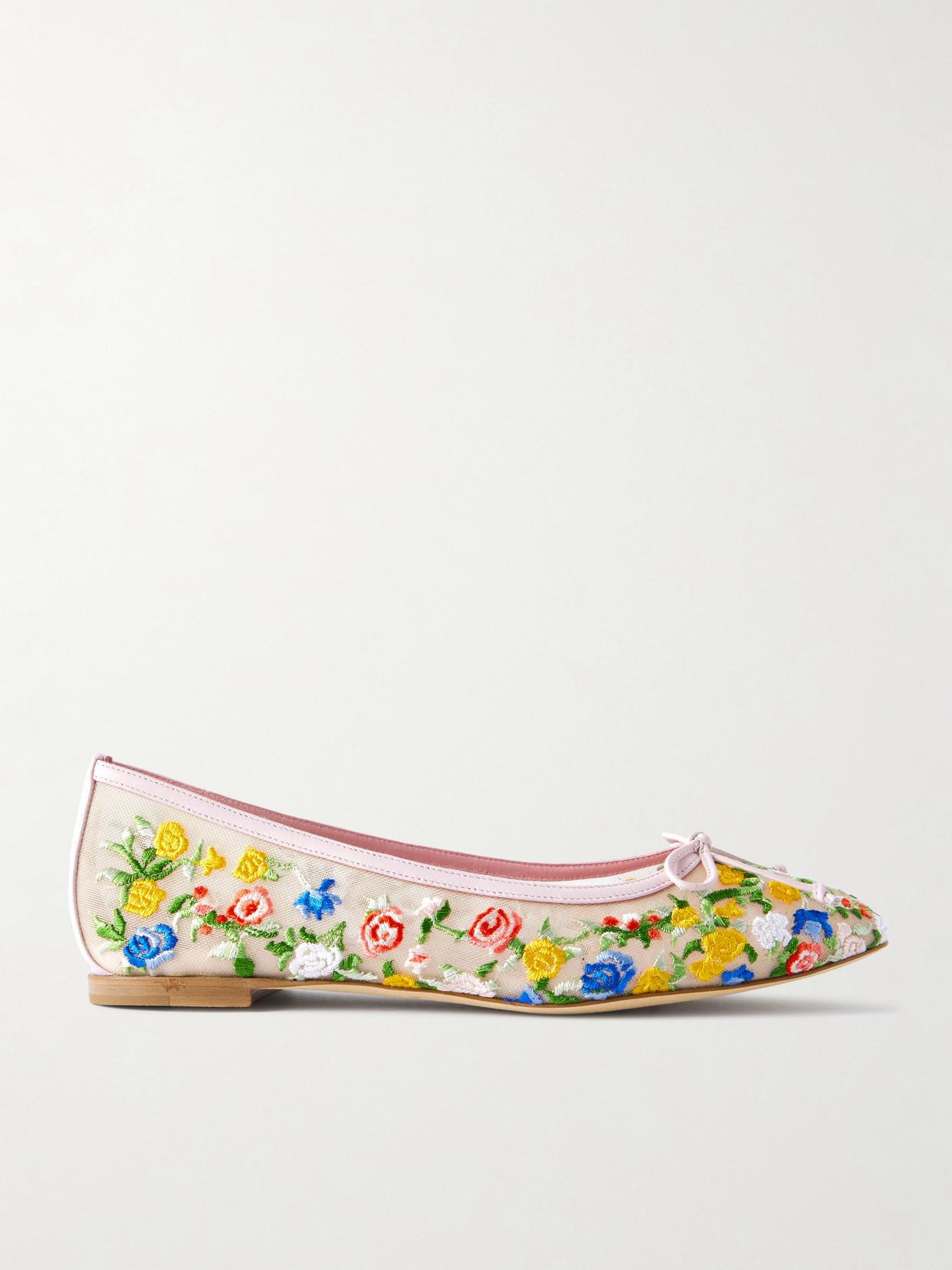 魅力的★MANOLO BLAHNIK Verdino embroidered mesh ballet flats Verdino embroidered mesh ballet flats in pink - Manolo