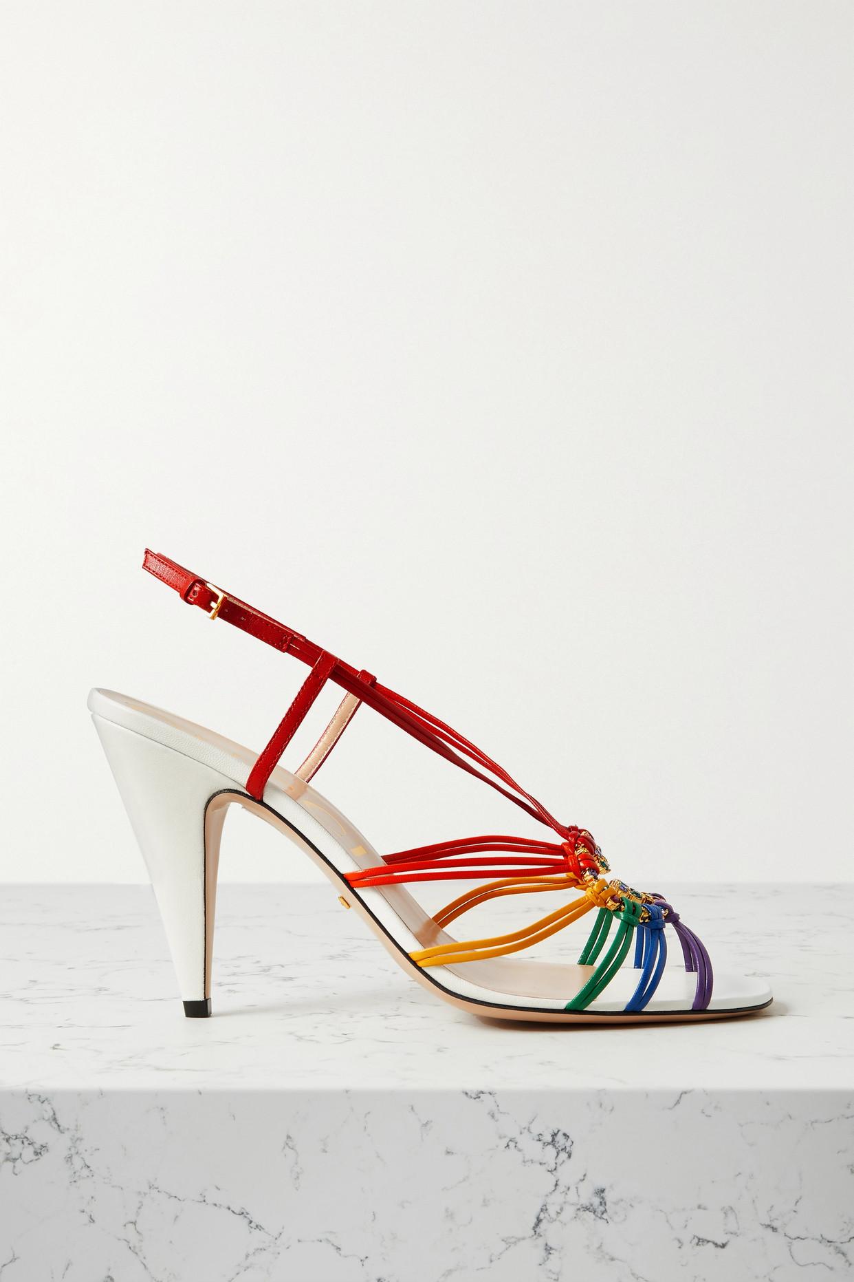 Gucci Isa Crystal-embellished Leather Slingback Sandals in Red | Lyst