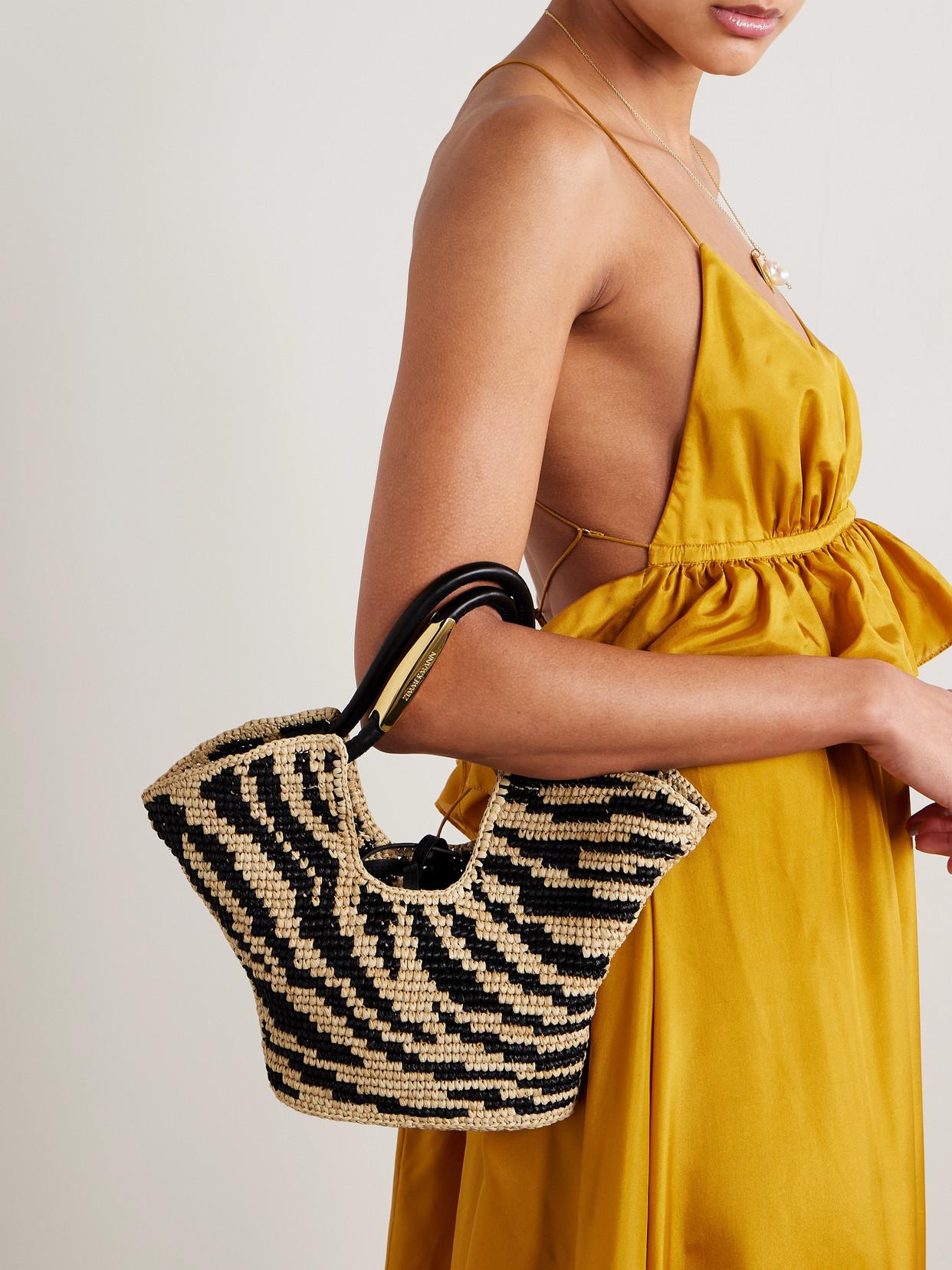 Zimmermann Goldentime Small Leather-Trimmed Raffia-Jacquard Tote