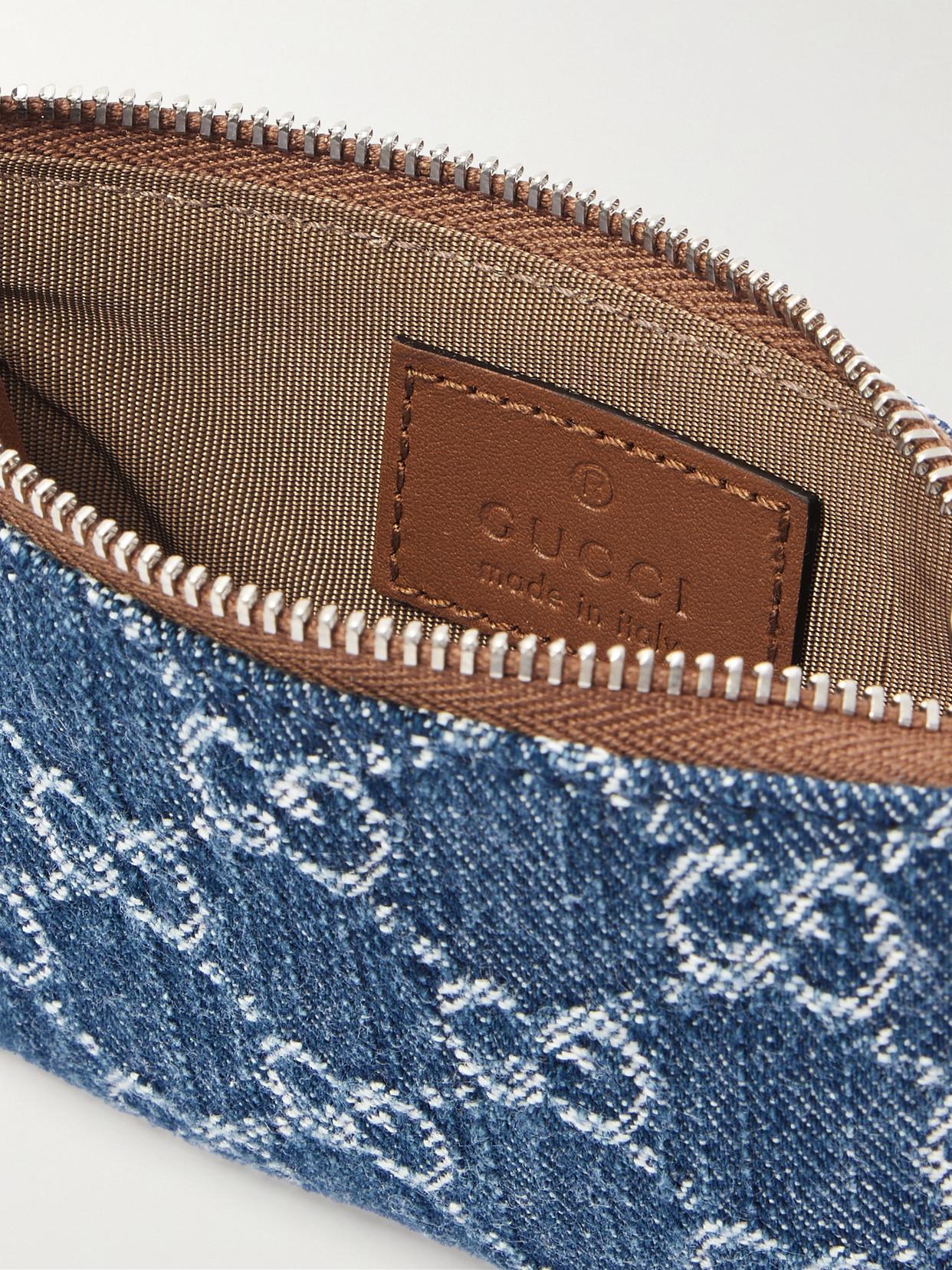 Gucci GG Jacquard Denim And Leather Blue Belt Gucci Leather-Trimmed Denim-Jacquard Cardholder in Blue  main image 3