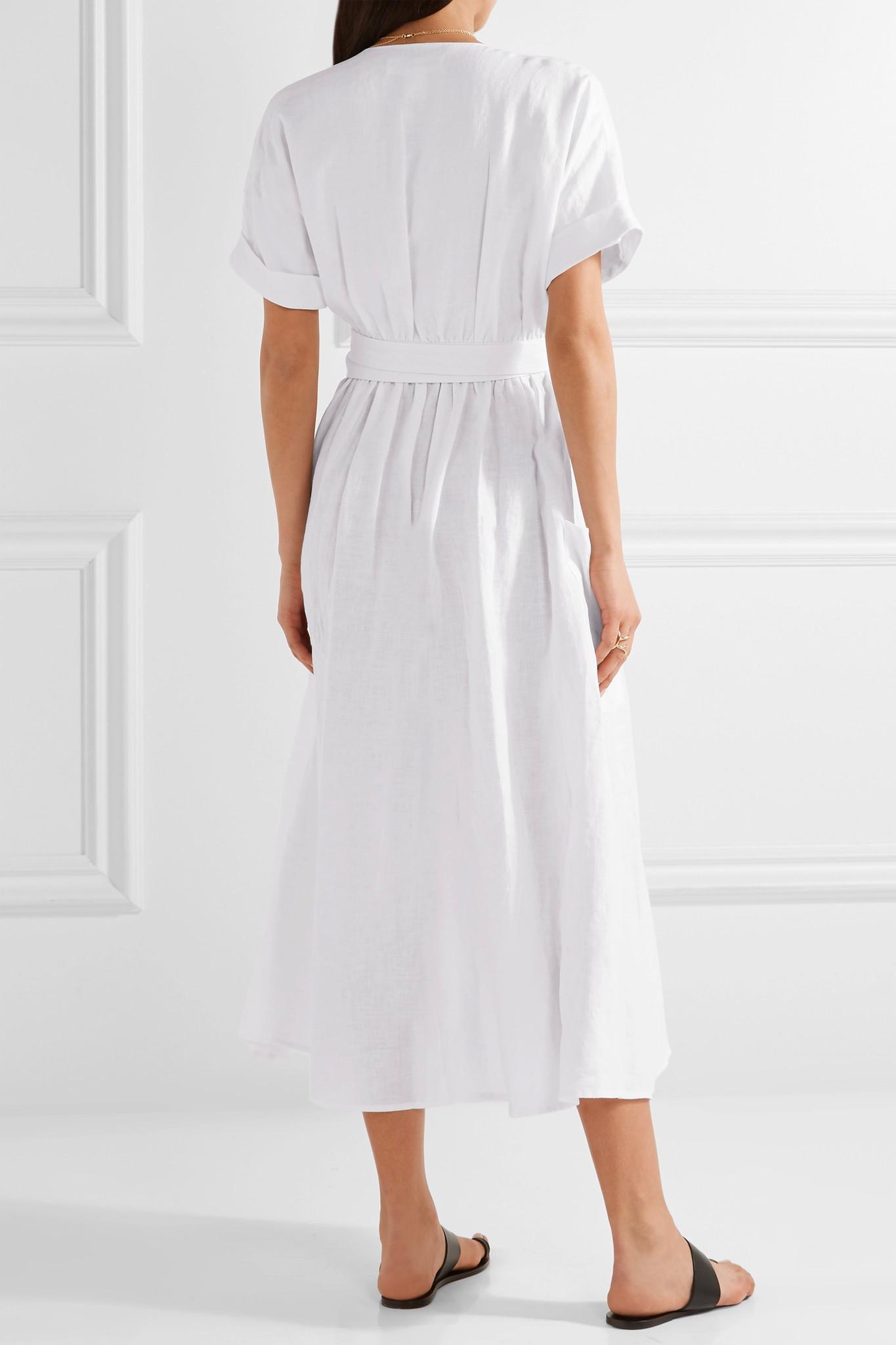 linen wrap midi dress