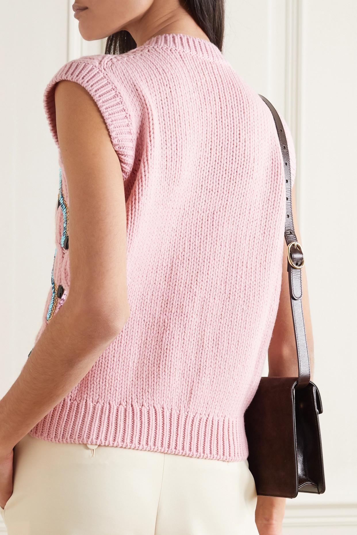 Gucci Embellished Cable-knit Wool Vest in Pink | Lyst