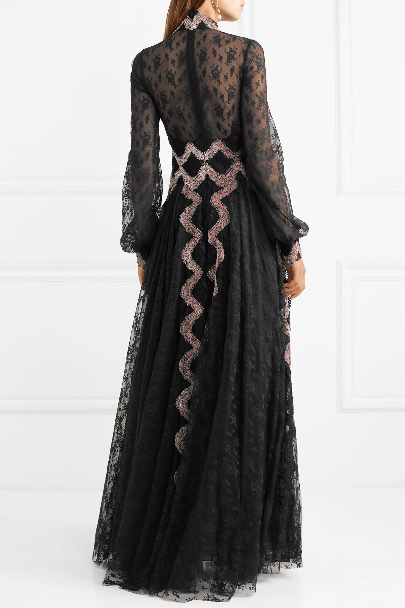 Costarellos Lace Velvet-trimmed Embroidered Tulle Turtleneck Gown Black ...