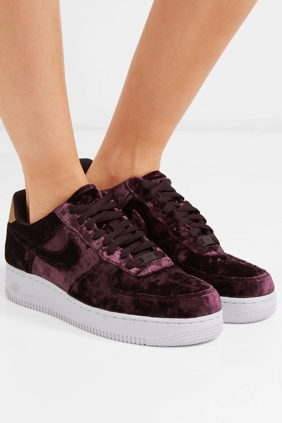 Nike Air Force 1 Metallic Faux Leather-trimmed Crushed-velvet Sneakers in  Purple | Lyst