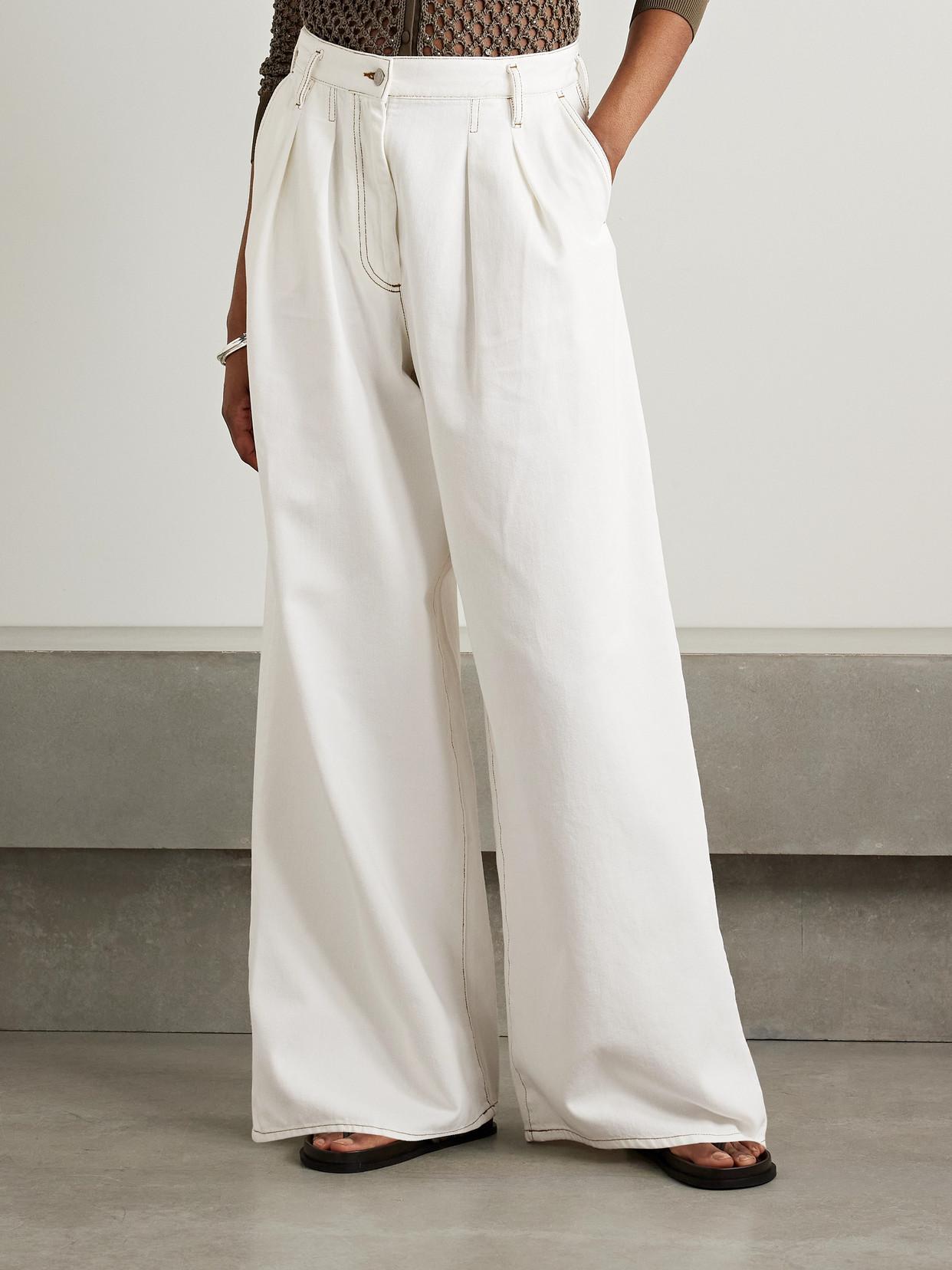 Dries Van Noten Pleated Denim Wide-Leg Pants in White | Lyst UK