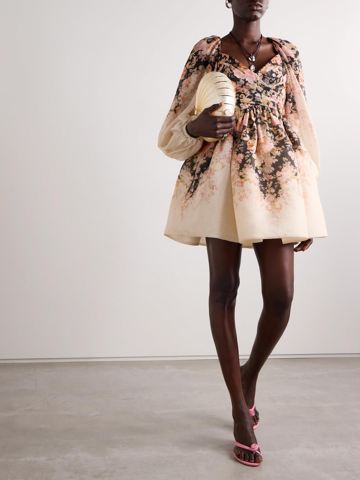 Zimmermann Illustration Pleated Floral-Print Linen And Silk-Blend 