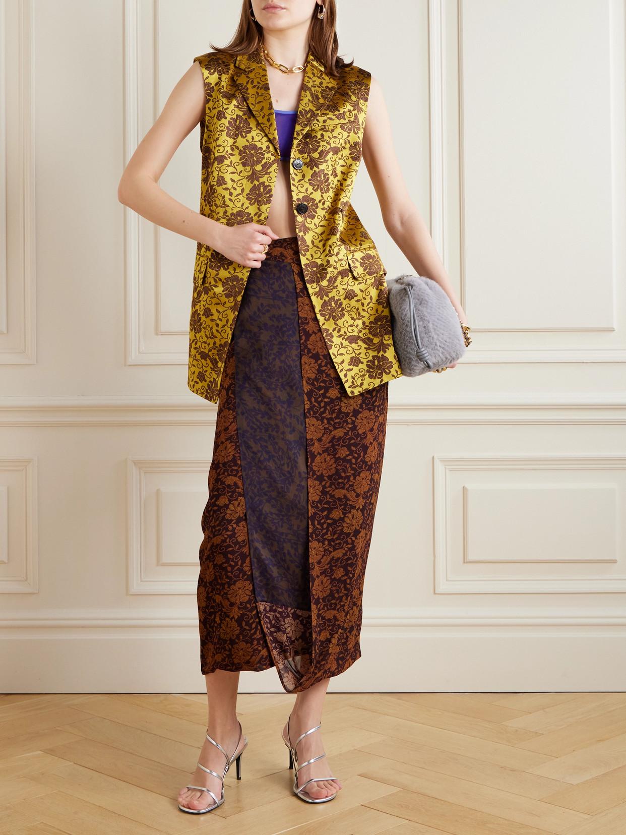 Dries Van Noten Asymmetric Satin-Jacquard Vest in Yellow | Lyst