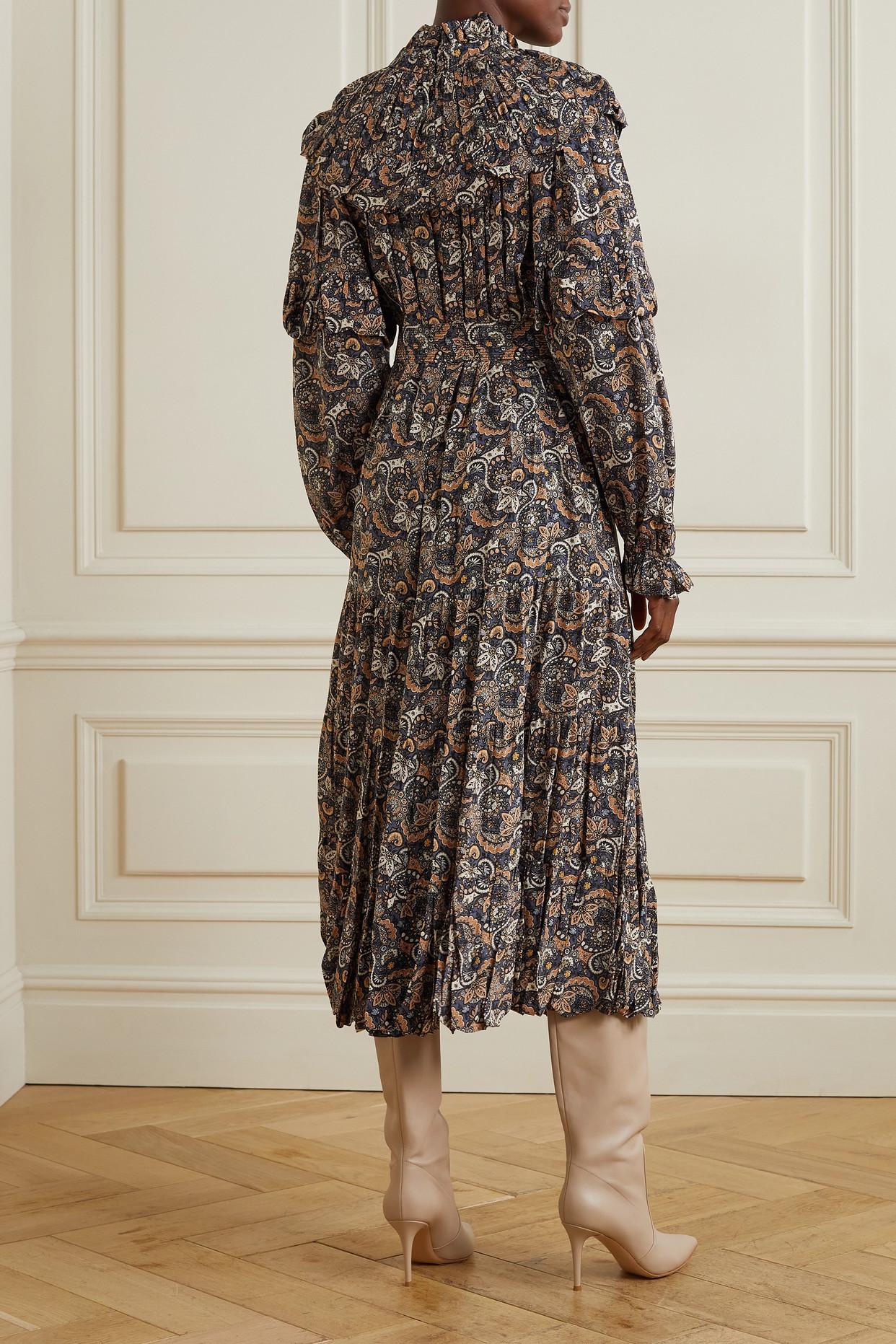 Ulla Johnson Annalisa Belted Ruffled Floral-print Silk Midi Dress | Lyst