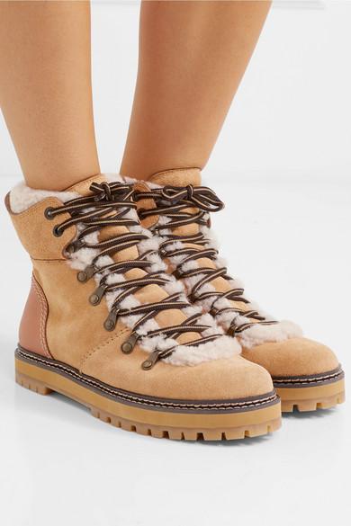 see by chloe leather trimmed suede ankle boots