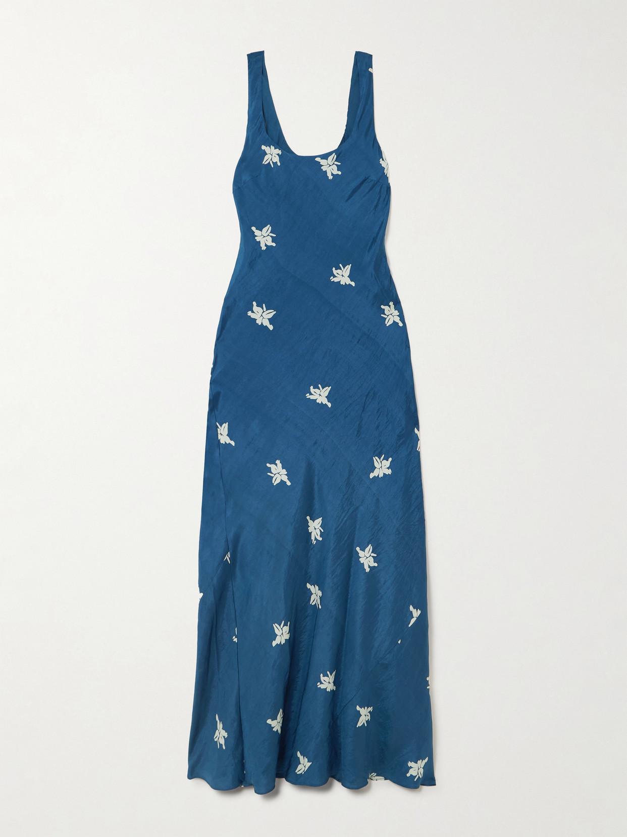 Alix Of Bohemia Adele Printed Silk-Satin Maxi Dress in Blue | Lyst