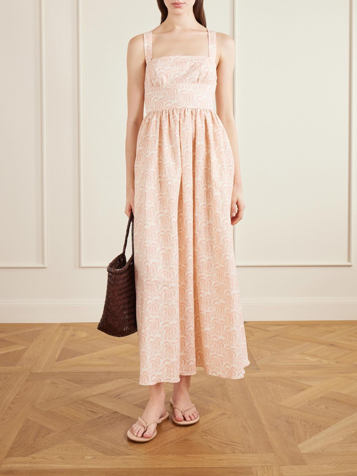 matteau pink dress Matteau Tiered Organic Cotton Button-front Maxi Dress in Pink