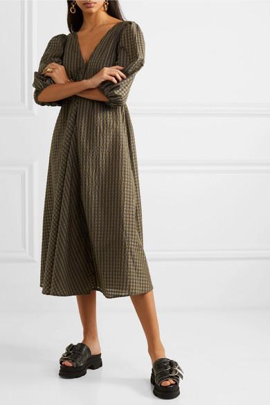 Ganni Metallic Checked Seersucker Midi 