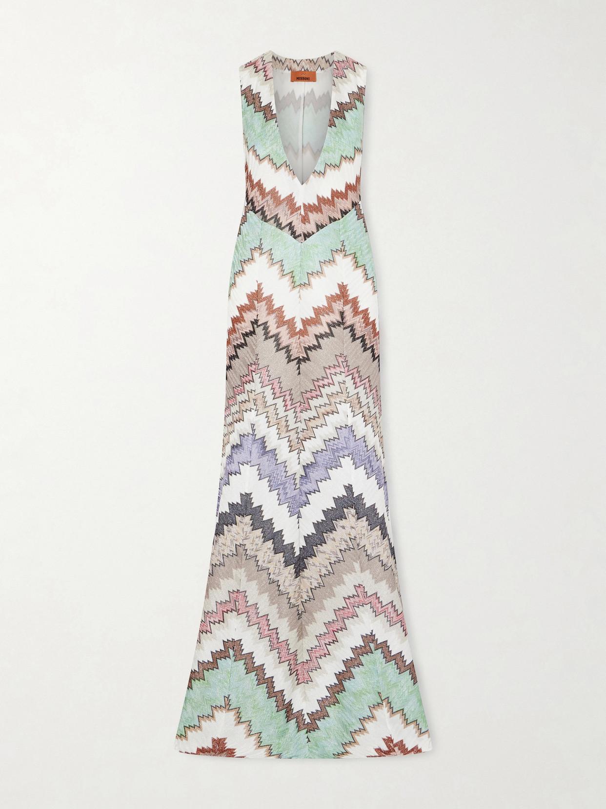 missoni metallic striped crochet knit maxi dress Striped metallic crochet-knit maxi dress - blue