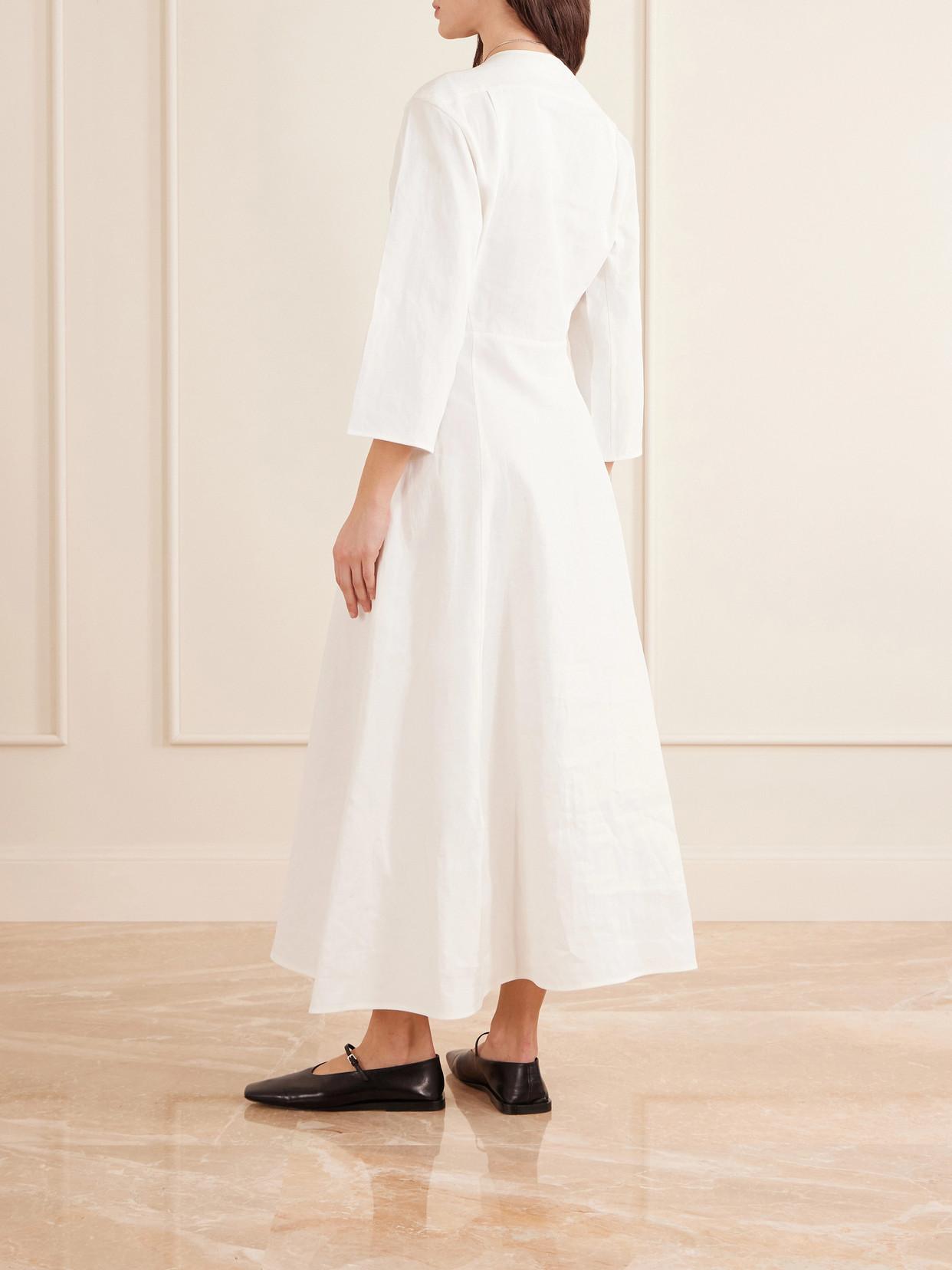 jil sander linen dress Jil Sander Pleated Linen Maxi Dress in White