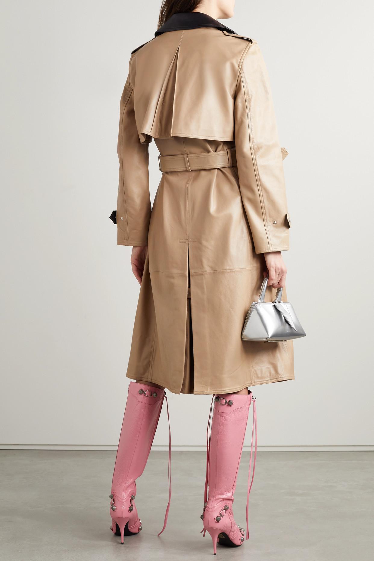 Helmut Lang Belted Layered Two-tone Leather Trench Coat in Natural | Lyst