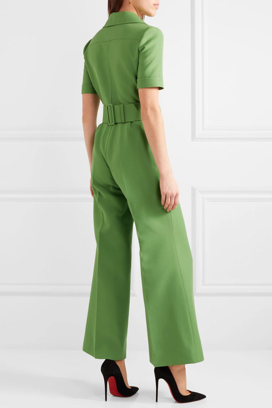 Gucci Wool Silk Belted Jumpsuit in Green | Lyst
