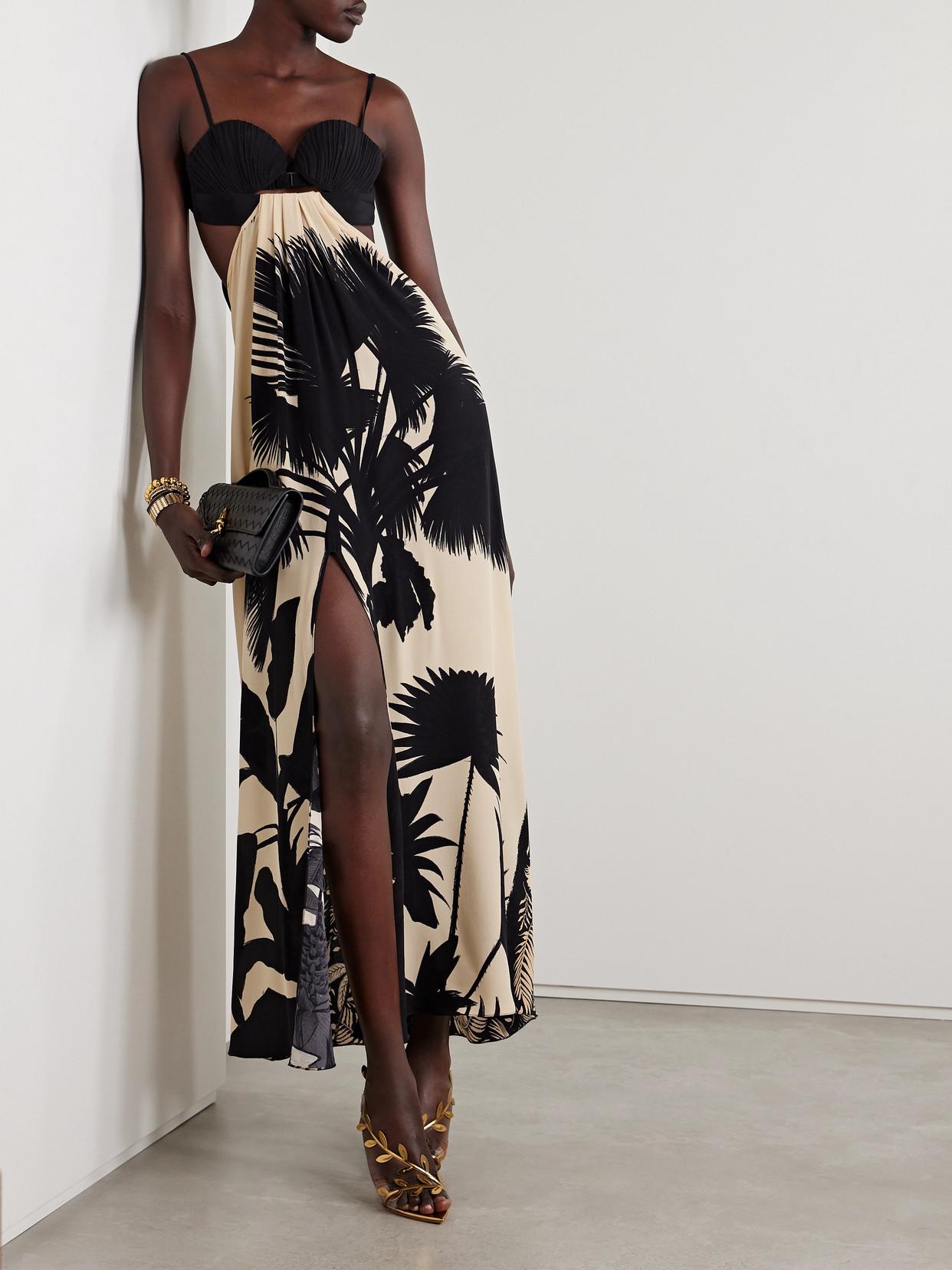 johanna ortiz black pleated dress JOHANNA ORTIZ A Map of Gentle Winds tiered ruffled silk-crepe maxi dress