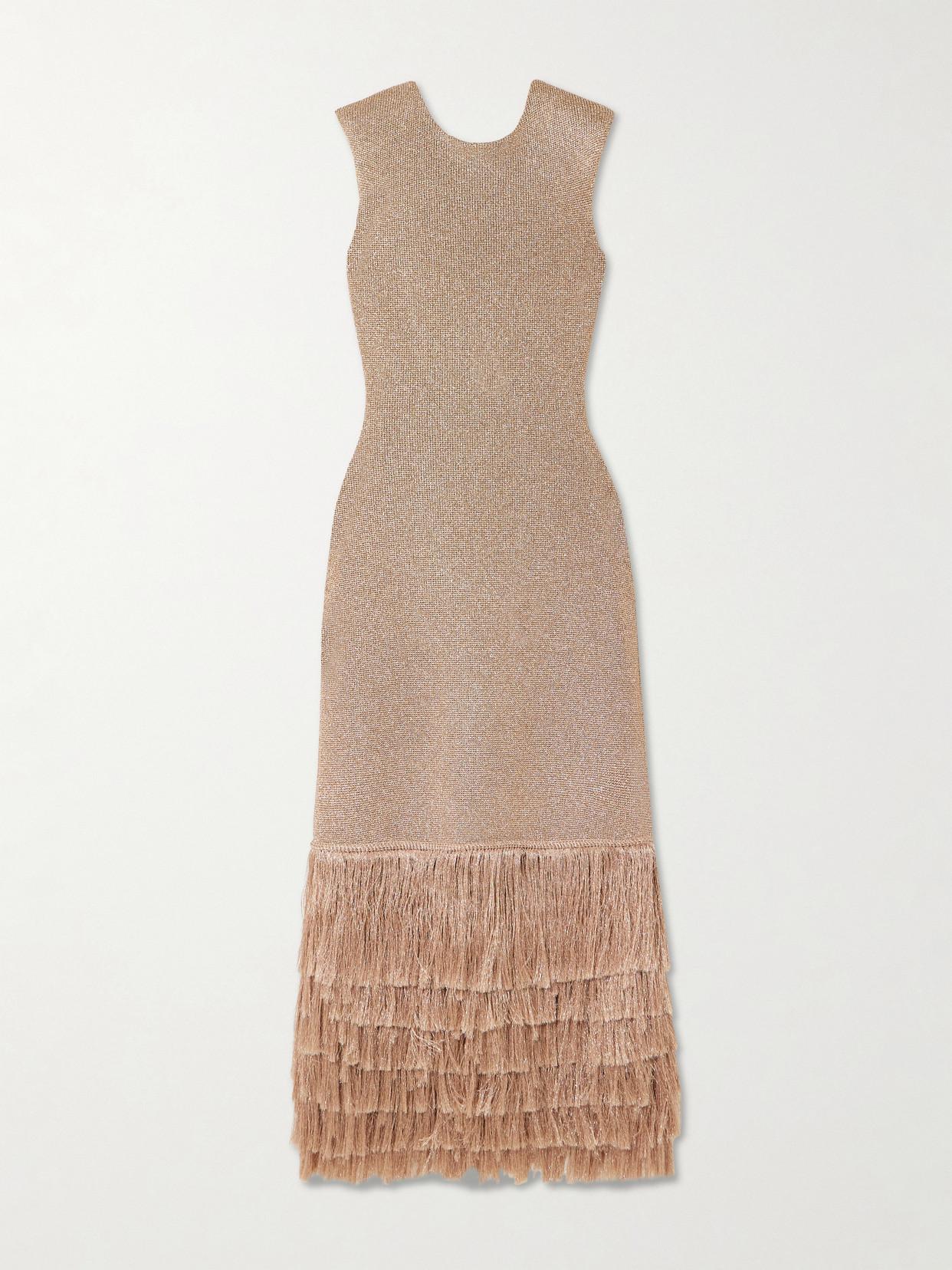 Aje. Breeze Fringed Metallic Knitted Midi Dress in Natural | Lyst UK Aje. Breeze Fringed Metallic Knitted Midi Dress in Natural | Lyst UK