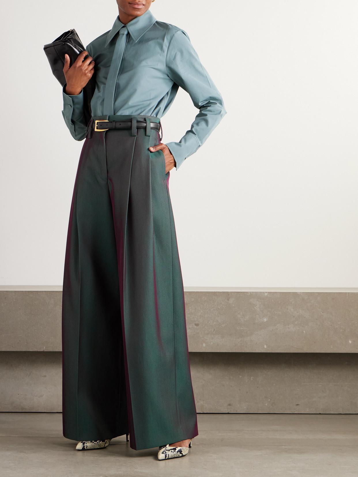 Jil Sander Pleated Iridescent Wool-Blend Gabardine Wide-Leg Pants