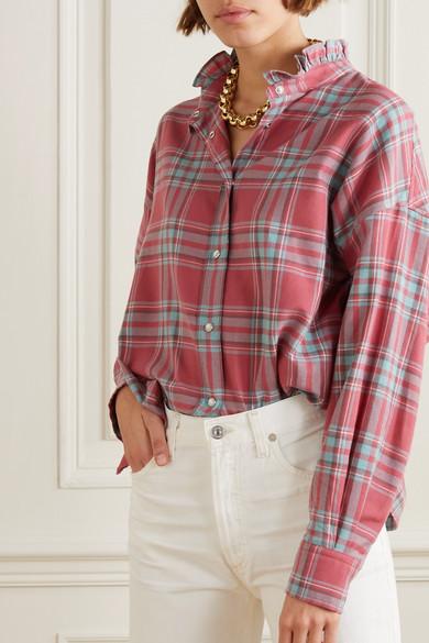 Étoile Isabel Marant Ilaria Oversized Ruffled Checked Cotton-flannel Shirt  in Red | Lyst Australia
